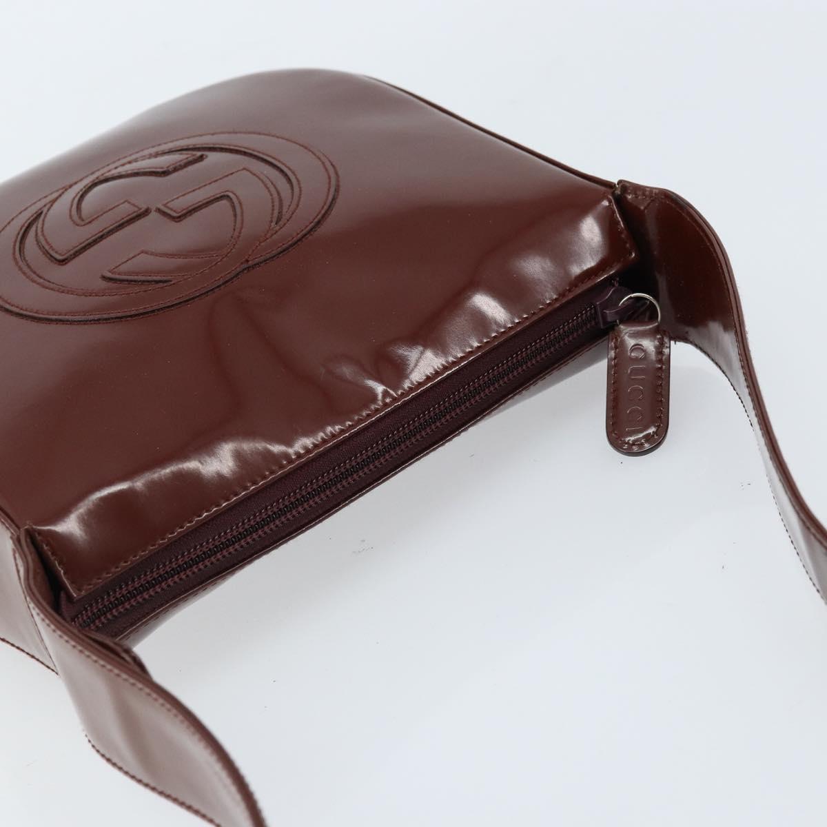 GUCCI Shoulder Bag Patent leather Brown Silver Auth bs33463