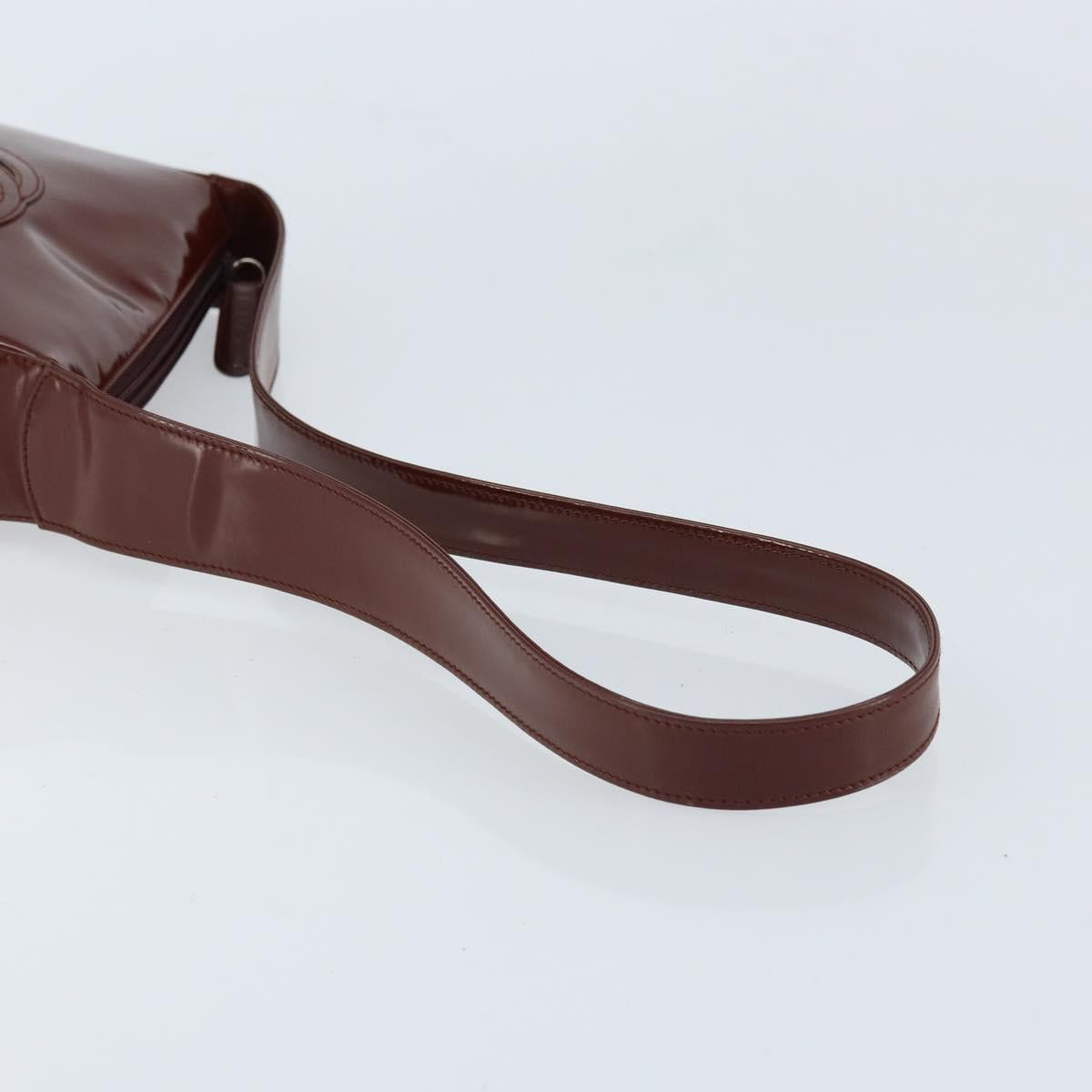 GUCCI Shoulder Bag Patent leather Brown Silver Auth bs33463