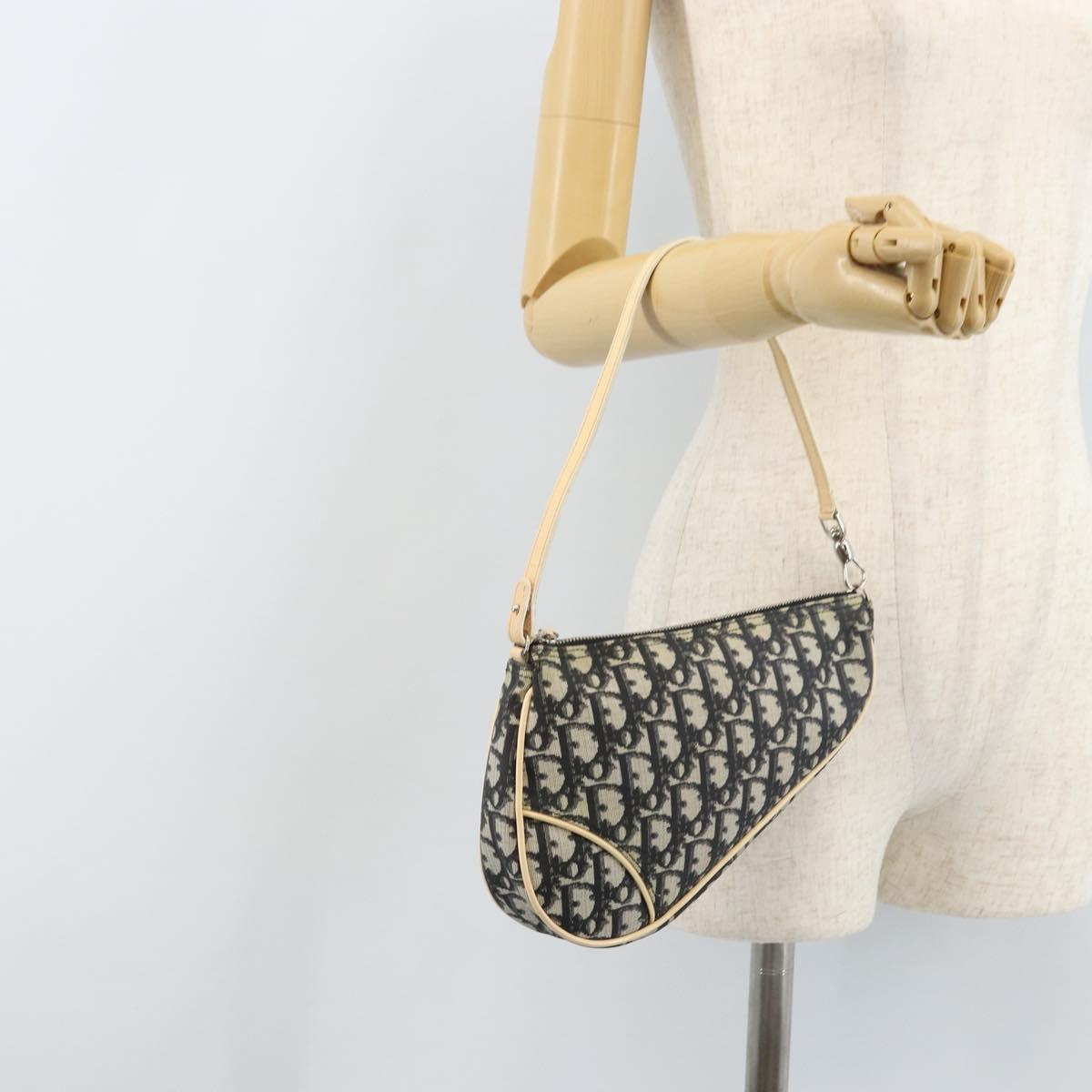 Christian Dior Trotter Canvas Saddle Pouch PVC Black Silver Auth bs33464V