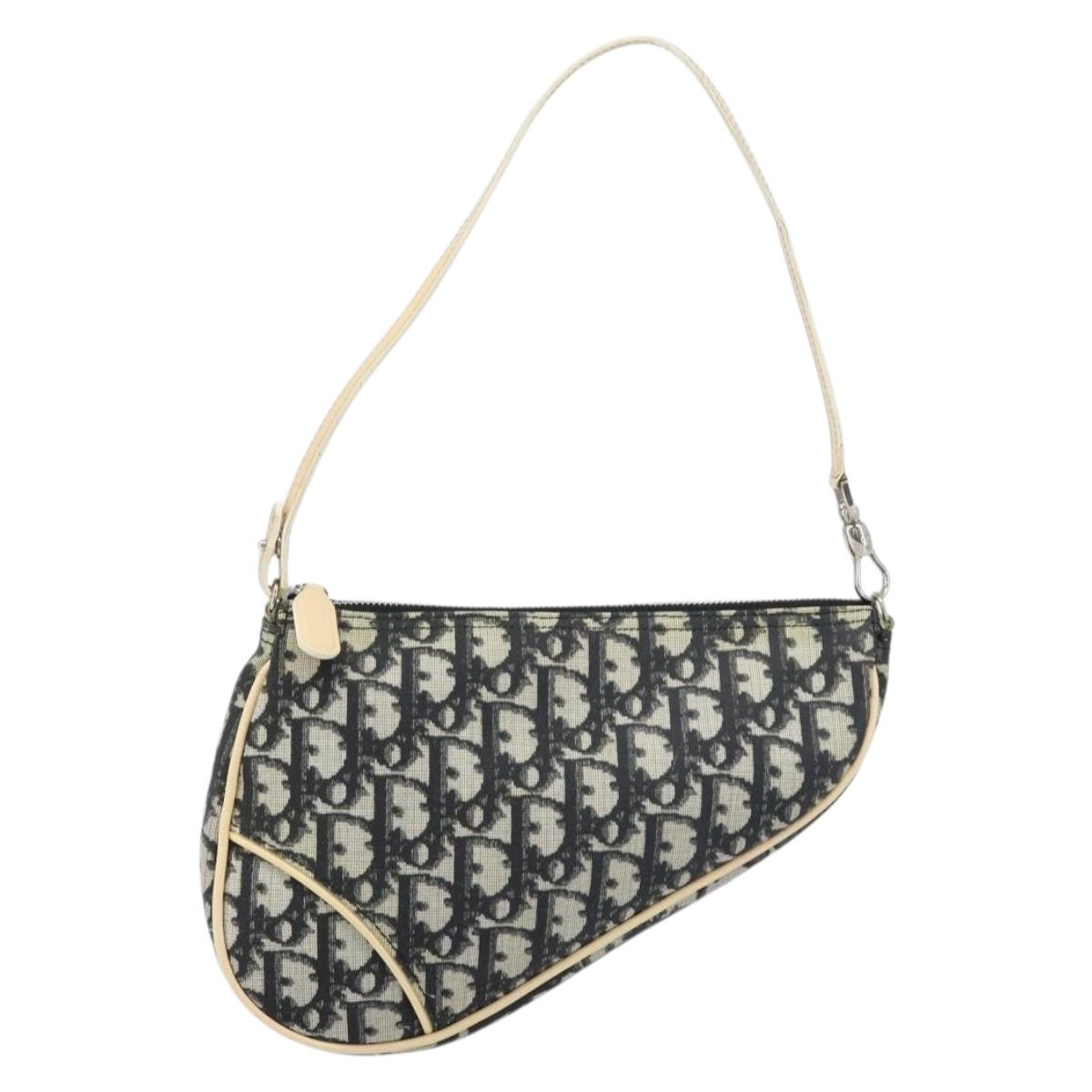 Christian Dior Trotter Canvas Saddle Pouch PVC Black Silver Auth bs33464V