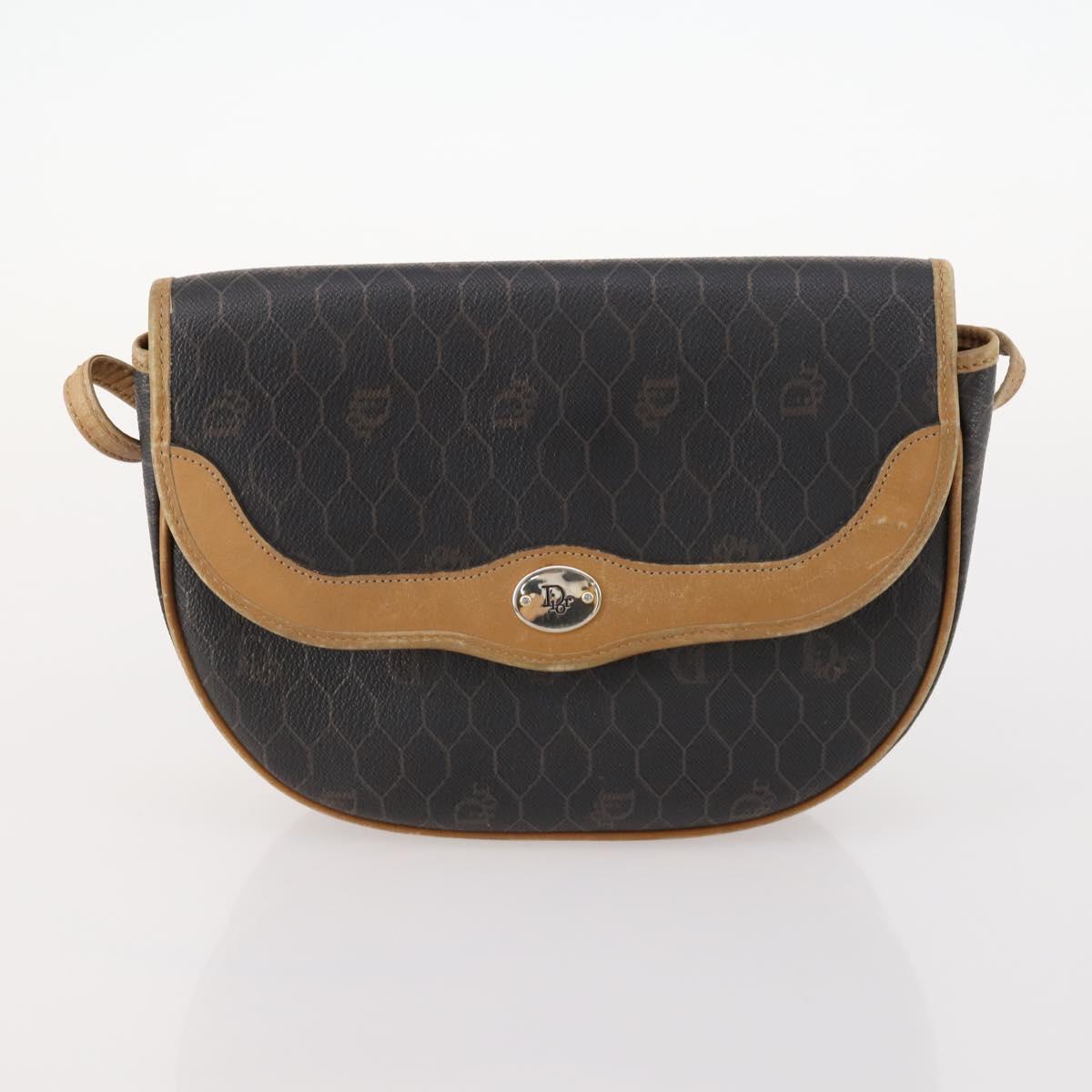 Christian Dior Honeycomb Canvas Bag Leather PVC 2 Set Black Auth bs33467