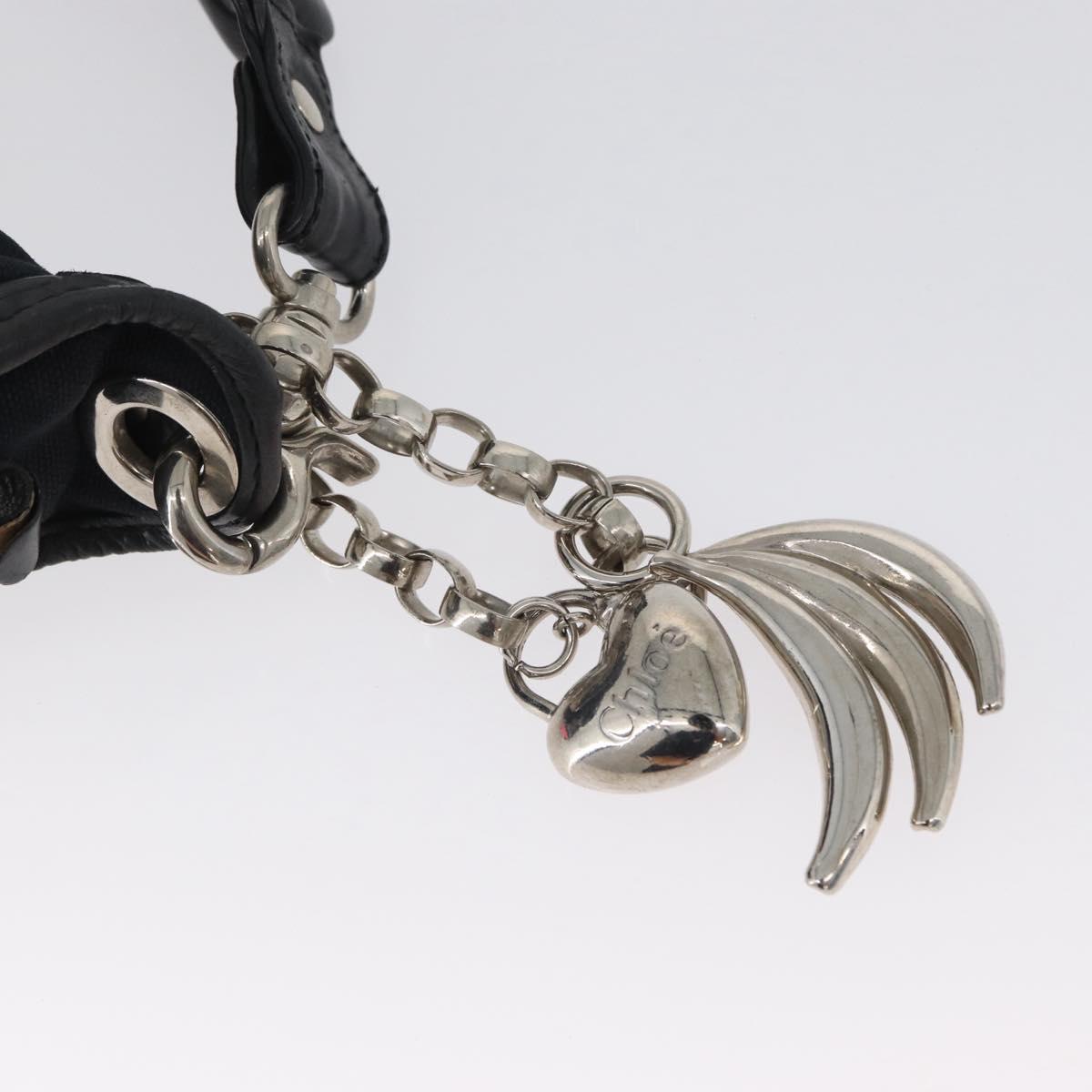 Chloe Shoulder Bag Canvas Black Silver Auth bs33468