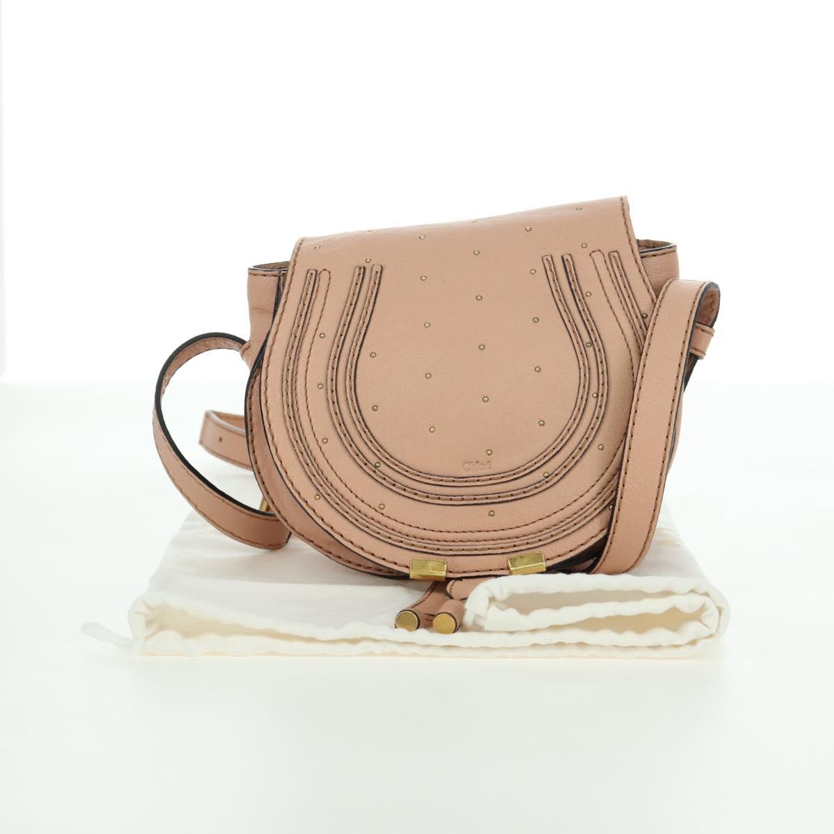 Chloe Marcie Shoulder Bag Leather Pink Gold Auth bs33470V