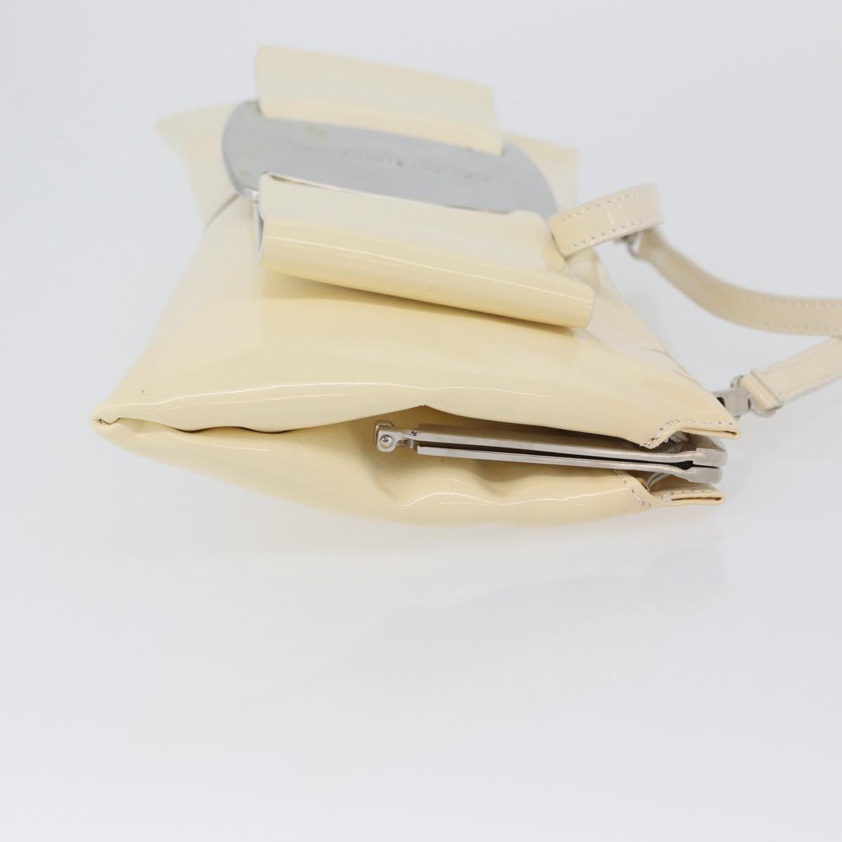 Salvatore Ferragamo Shoulder Bag Patent leather Cream Silver Auth bs33471