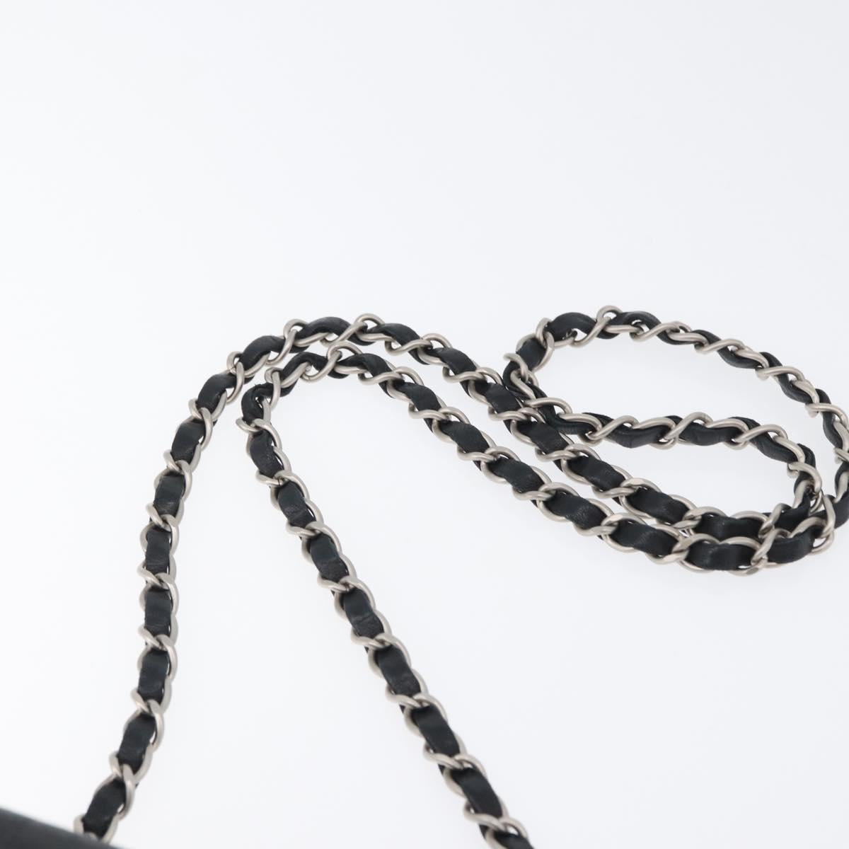 CHANEL Choco Bar Chain Shoulder Bag Lamb Skin Black Silver CC Auth bs33473