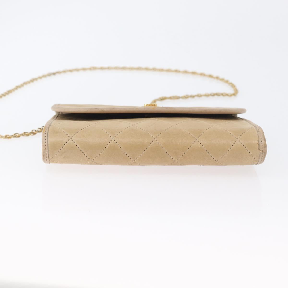 CHANEL Matelasse Chain Shoulder Bag Lamb Skin Beige Gold CC Auth bs33475