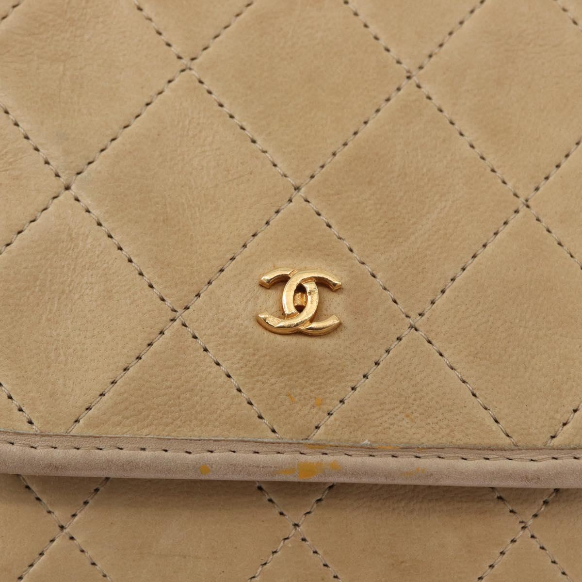 CHANEL Matelasse Chain Shoulder Bag Lamb Skin Beige Gold CC Auth bs33475