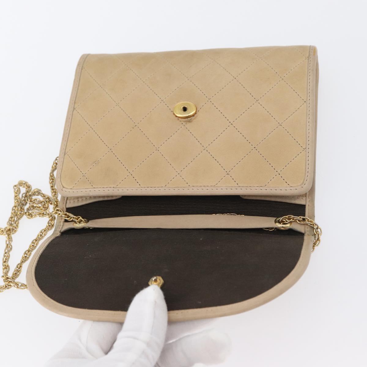 CHANEL Matelasse Chain Shoulder Bag Lamb Skin Beige Gold CC Auth bs33475