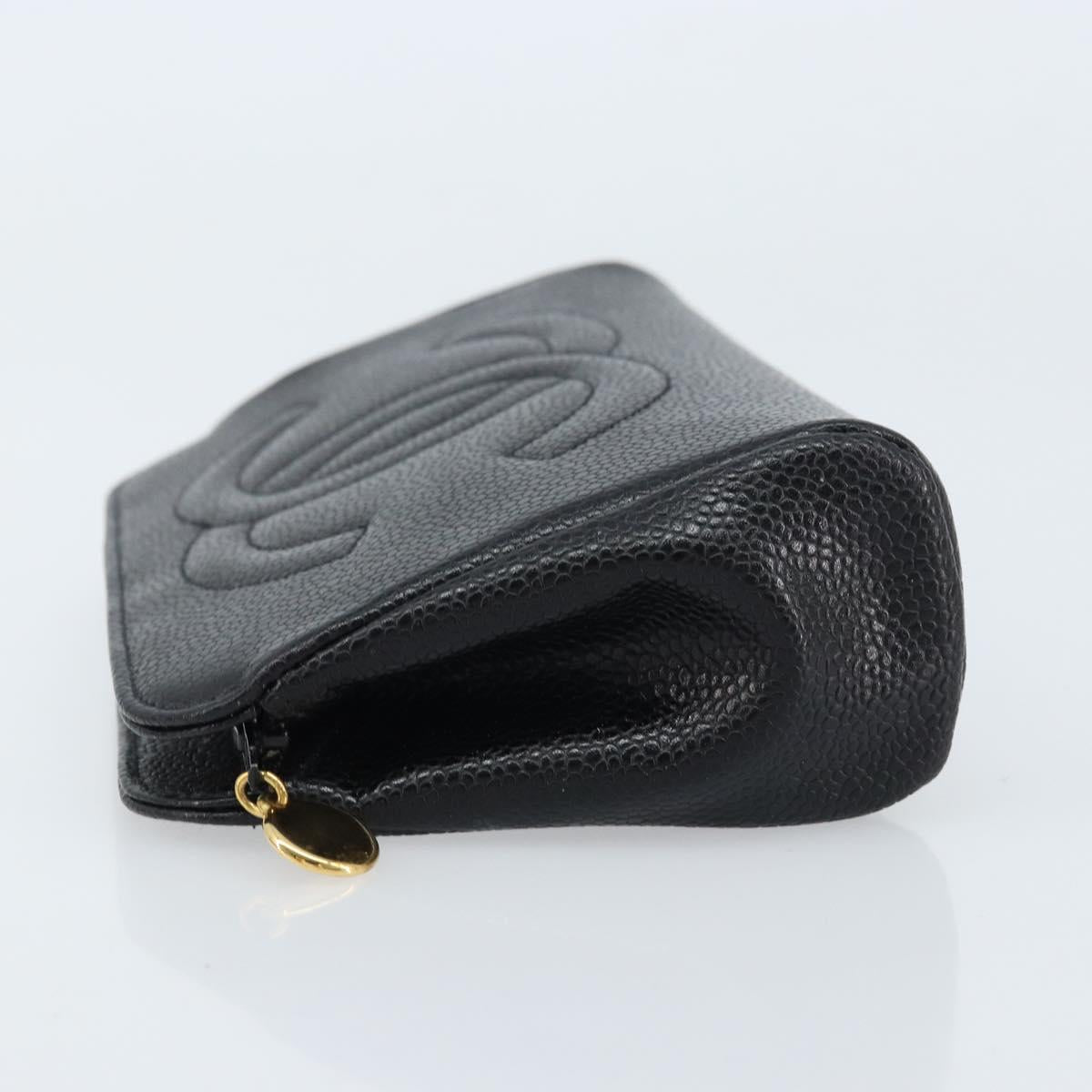 CHANEL Pouch Caviar Skin Black Gold CC Auth bs33477