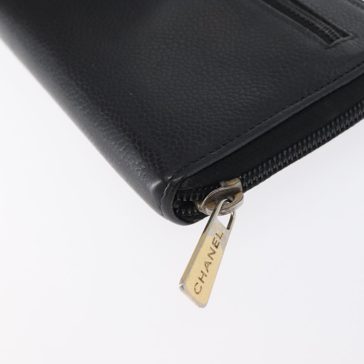 CHANEL Long Wallet Caviar Skin Black CC Auth bs33480