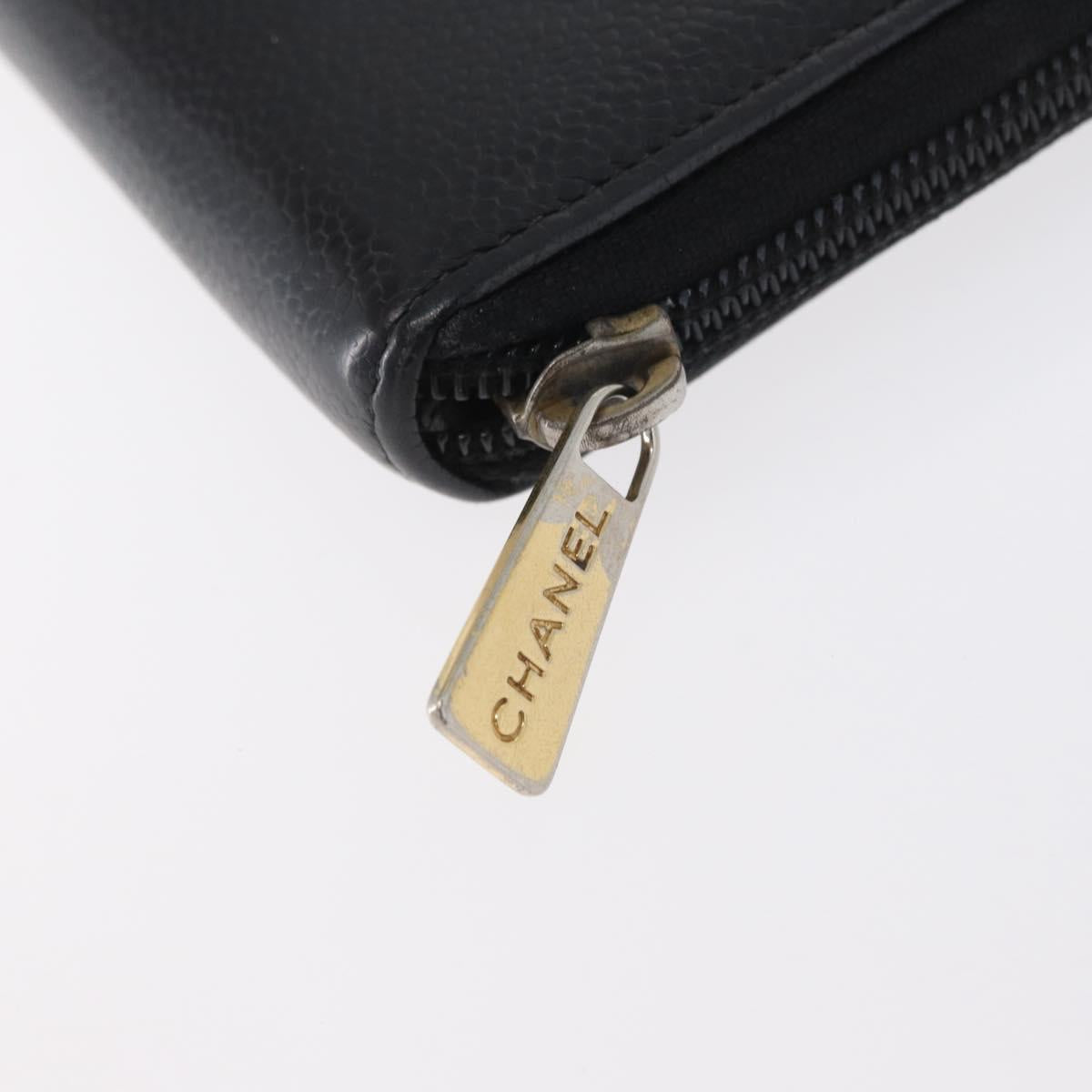 CHANEL Long Wallet Caviar Skin Black CC Auth bs33480