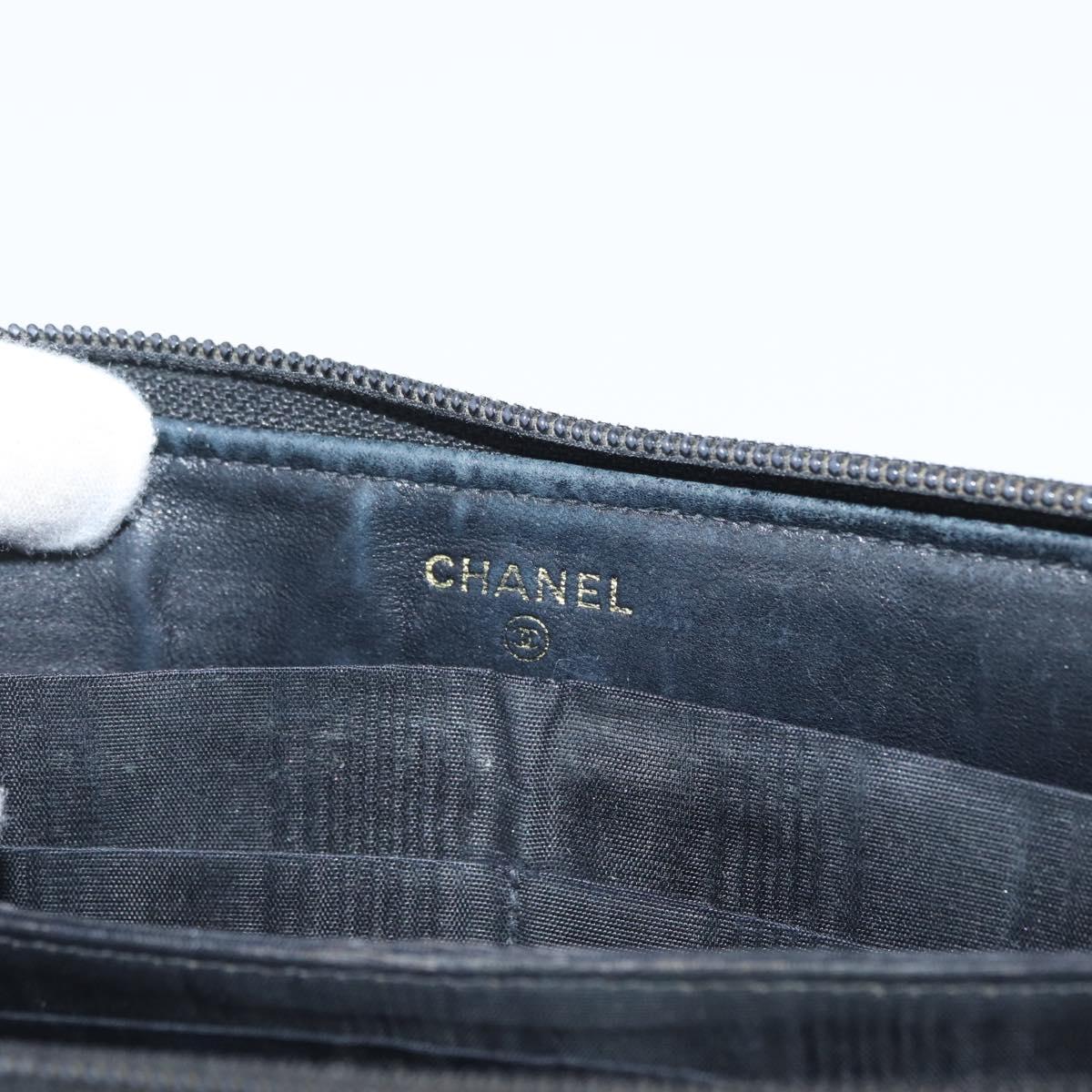 CHANEL Long Wallet Caviar Skin Black CC Auth bs33480