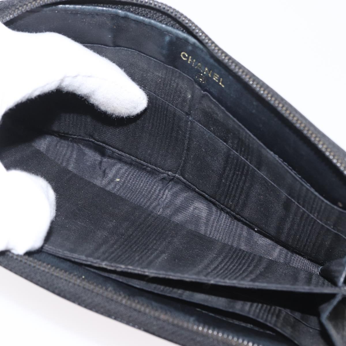 CHANEL Long Wallet Caviar Skin Black CC Auth bs33480