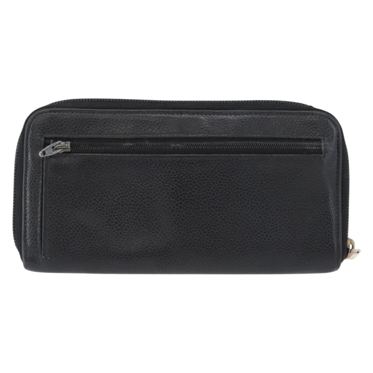 CHANEL Long Wallet Caviar Skin Black CC Auth bs33480