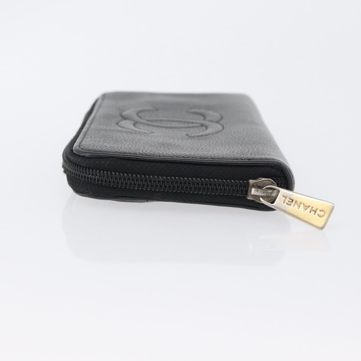 CHANEL Long Wallet Caviar Skin Black CC Auth bs33480