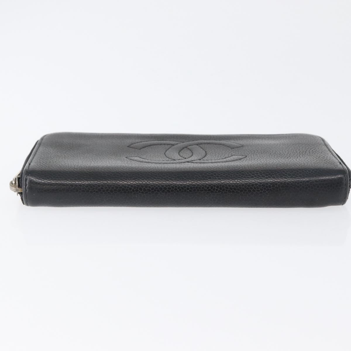 CHANEL Long Wallet Caviar Skin Black CC Auth bs33480