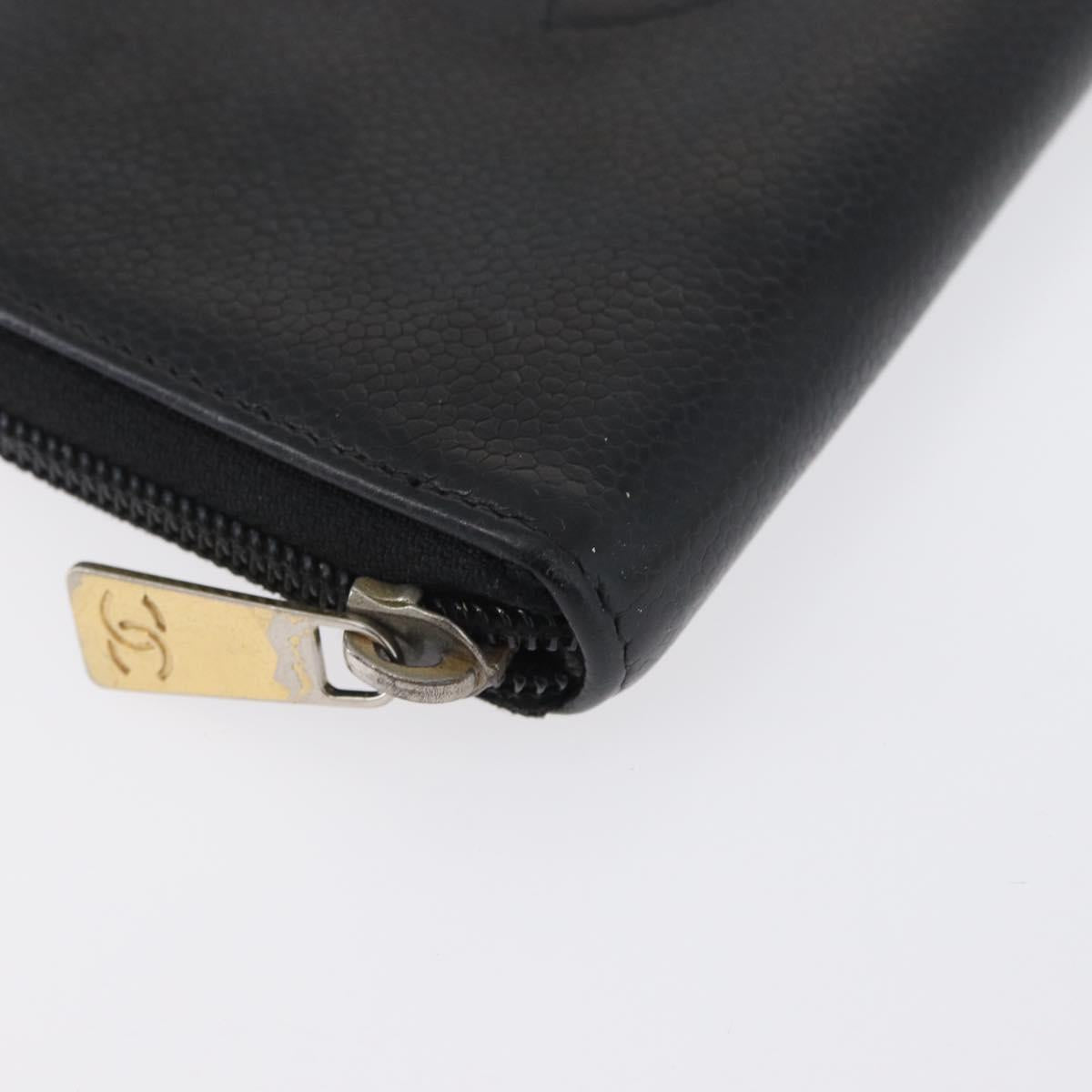 CHANEL Long Wallet Caviar Skin Black CC Auth bs33480
