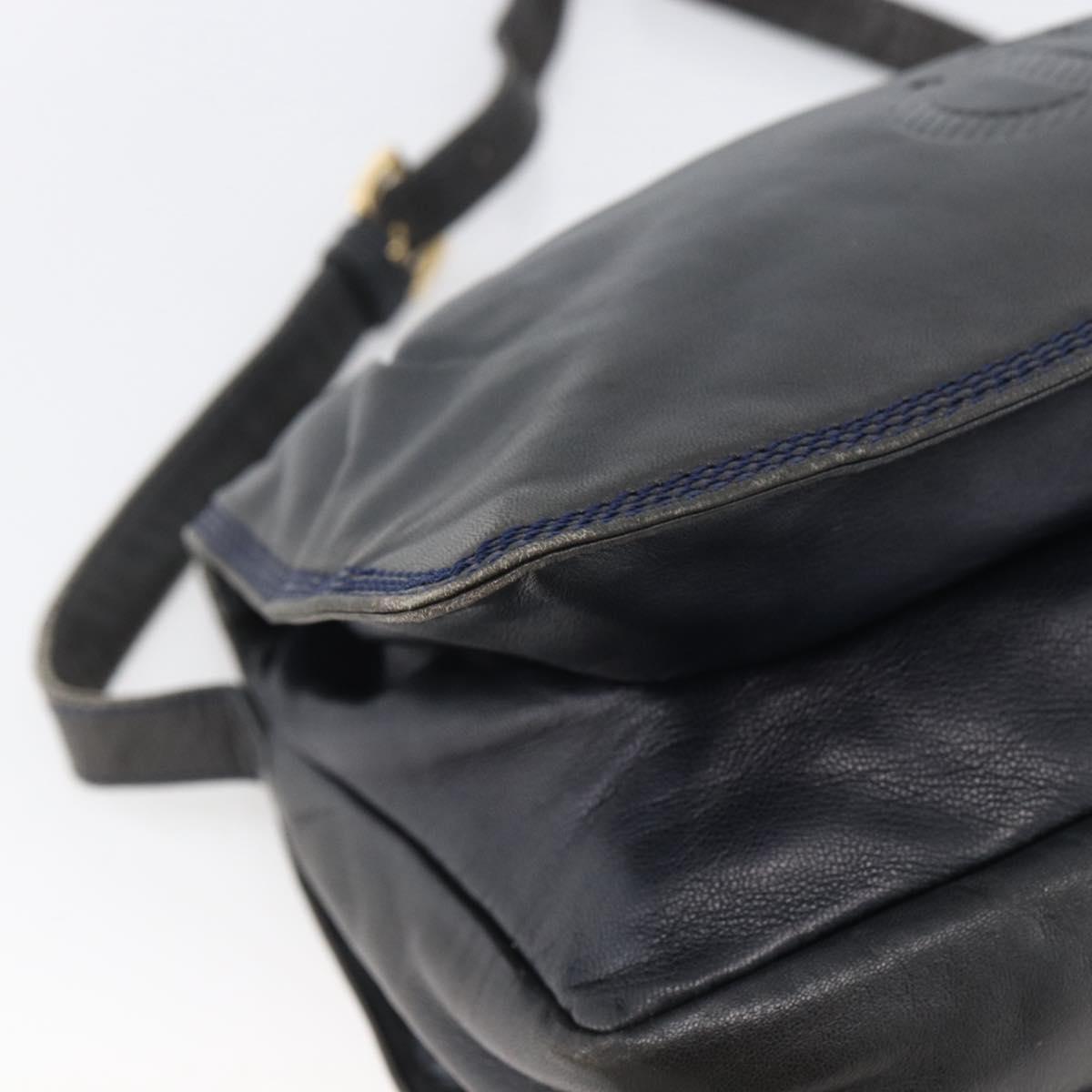 LOEWE Anagram Shoulder Bag Leather Navy Gold Auth bs33483