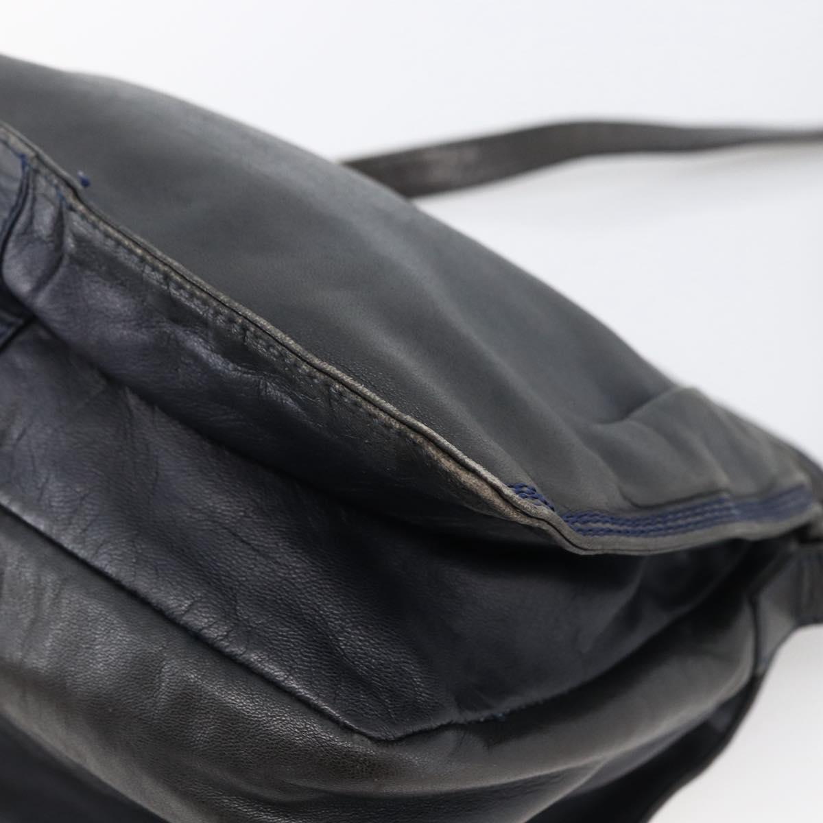 LOEWE Anagram Shoulder Bag Leather Navy Gold Auth bs33483