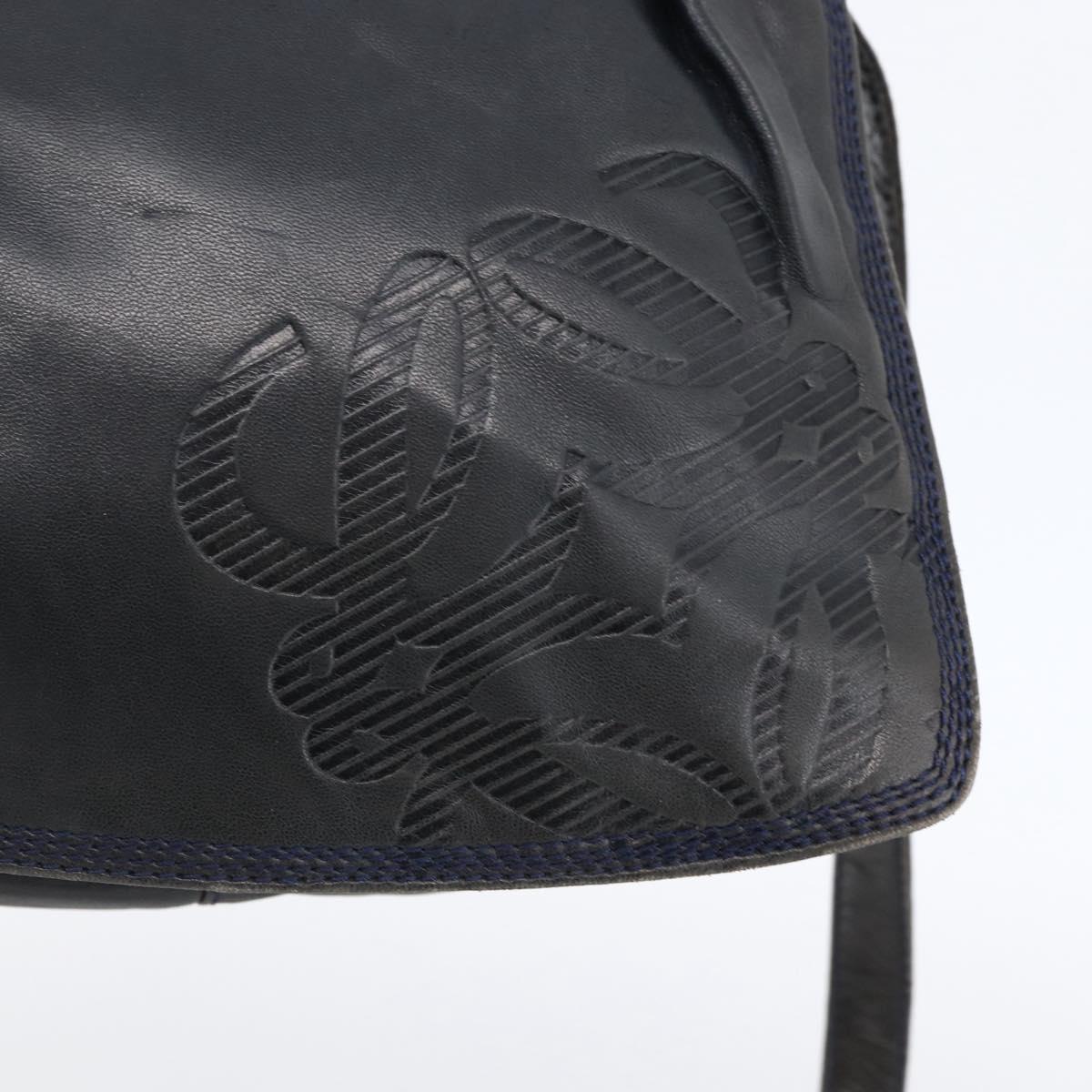 LOEWE Anagram Shoulder Bag Leather Navy Gold Auth bs33483