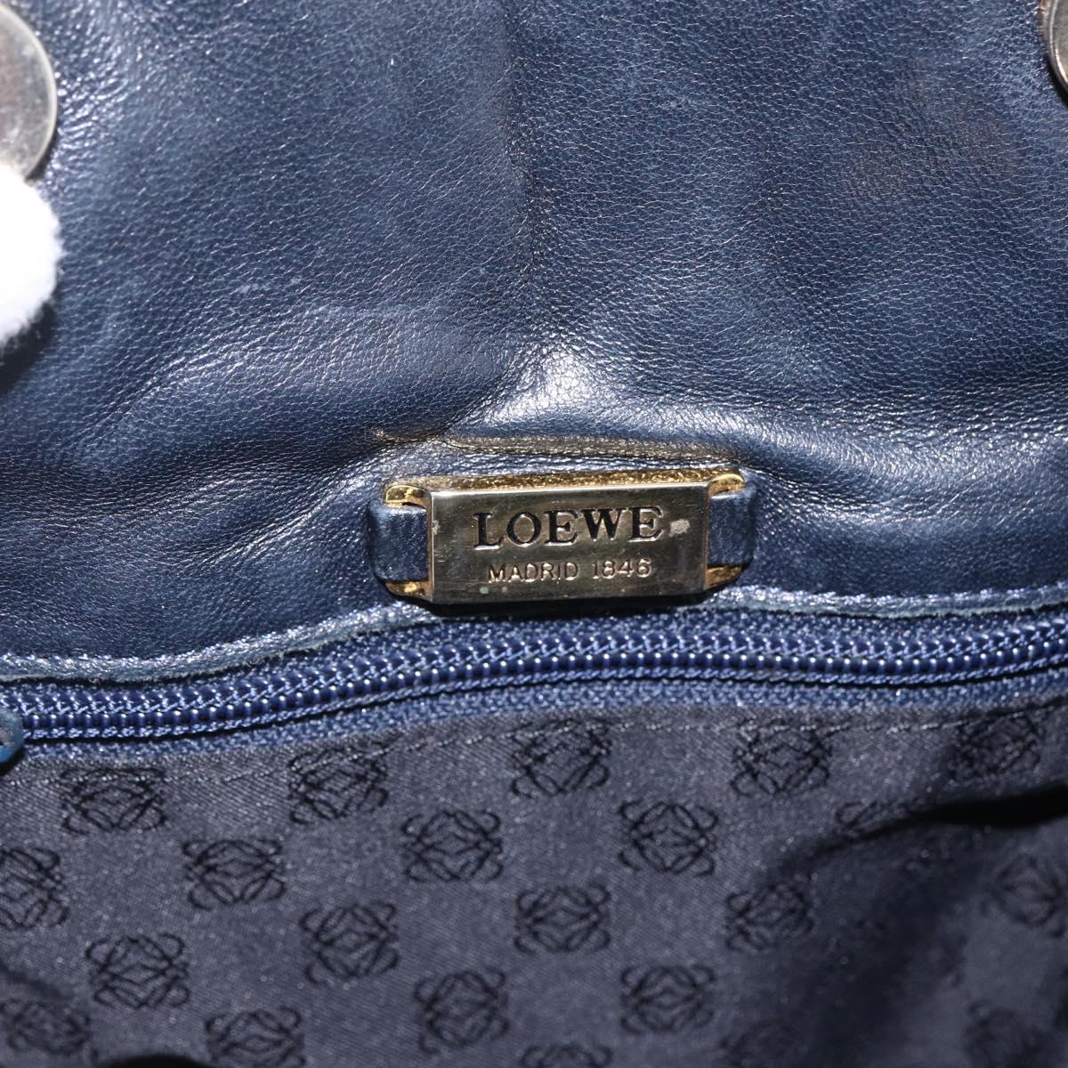 LOEWE Anagram Shoulder Bag Leather Navy Gold Auth bs33483