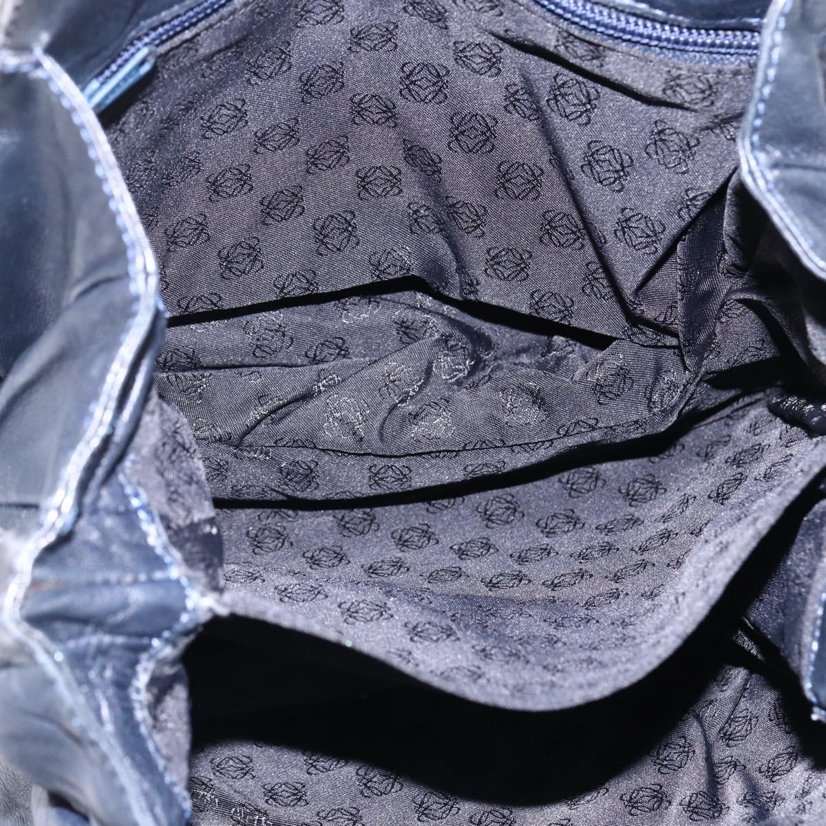 LOEWE Anagram Shoulder Bag Leather Navy Gold Auth bs33483