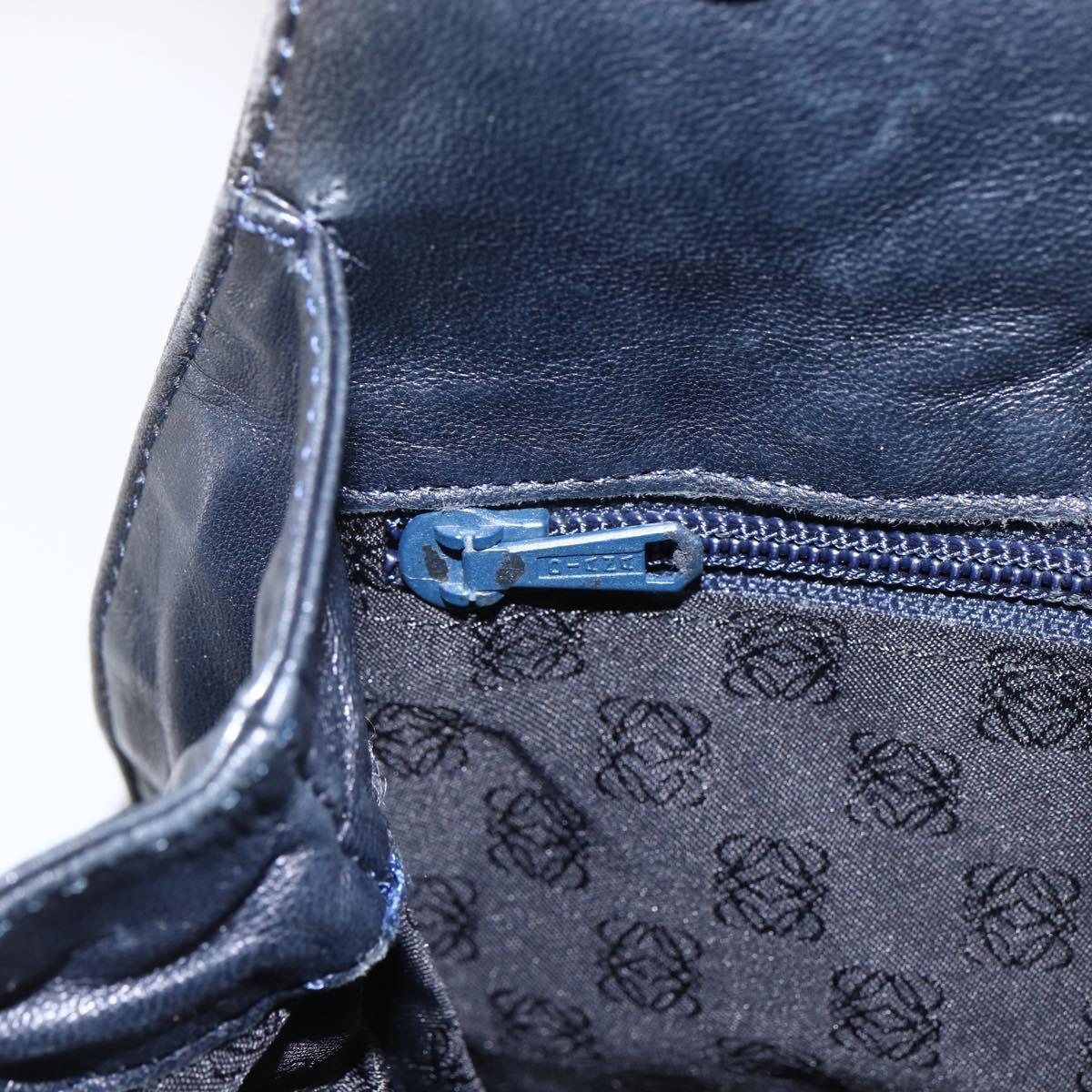 LOEWE Anagram Shoulder Bag Leather Navy Gold Auth bs33483