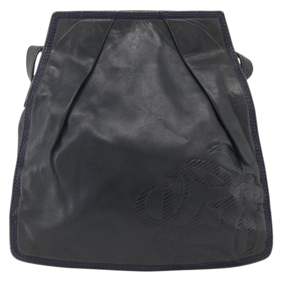 LOEWE Anagram Shoulder Bag Leather Navy Gold Auth bs33483