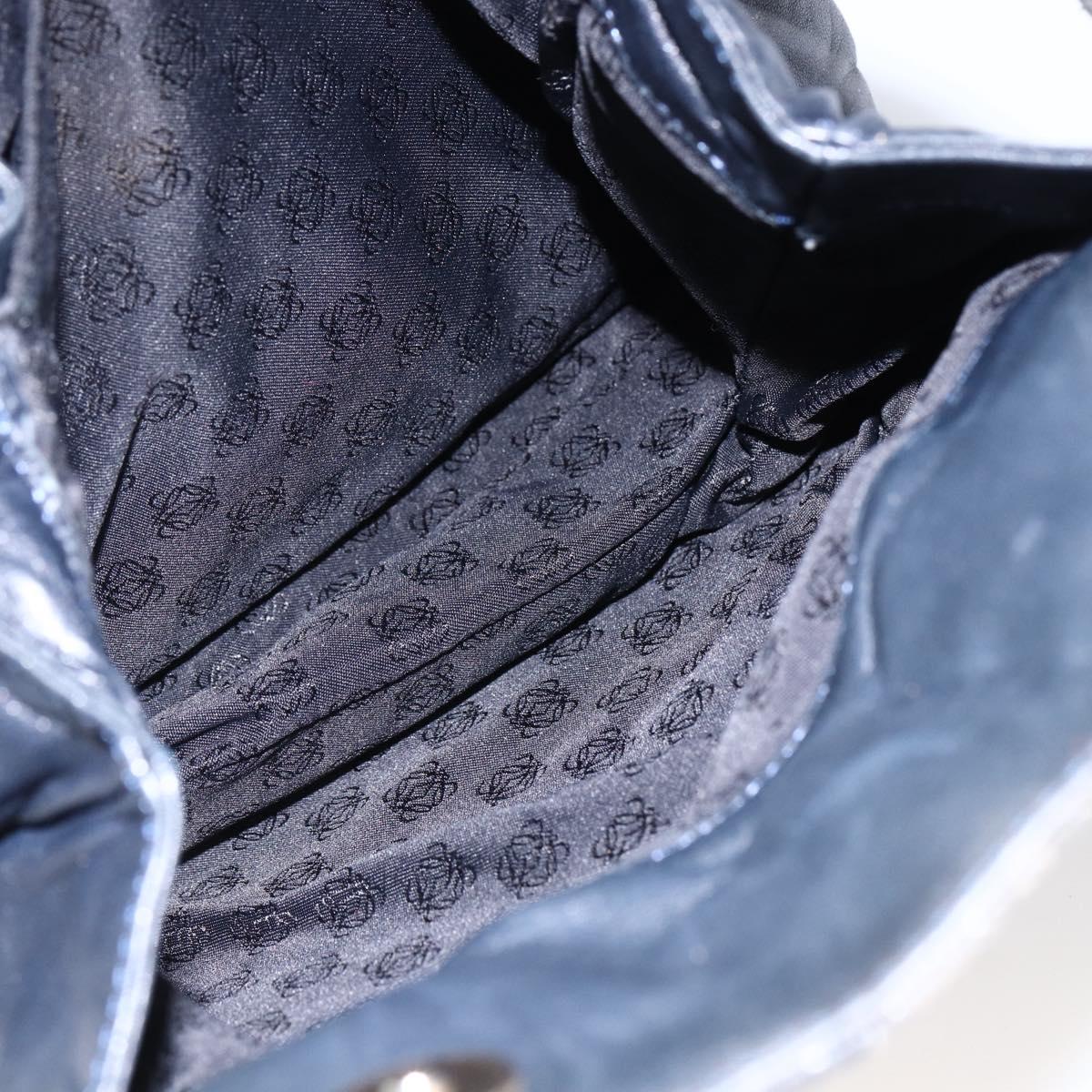 LOEWE Anagram Shoulder Bag Leather Navy Gold Auth bs33483