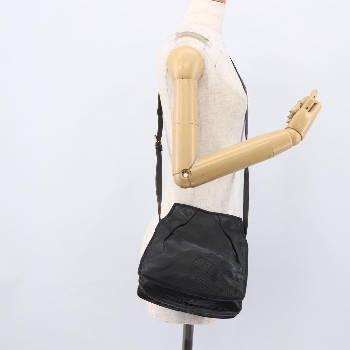 LOEWE Anagram Shoulder Bag Leather Navy Gold Auth bs33483