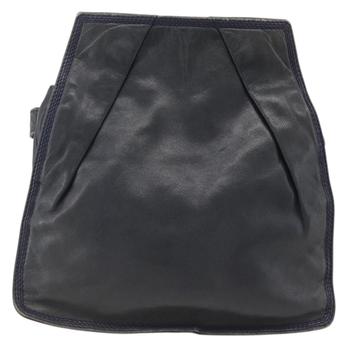 LOEWE Anagram Shoulder Bag Leather Navy Gold Auth bs33483