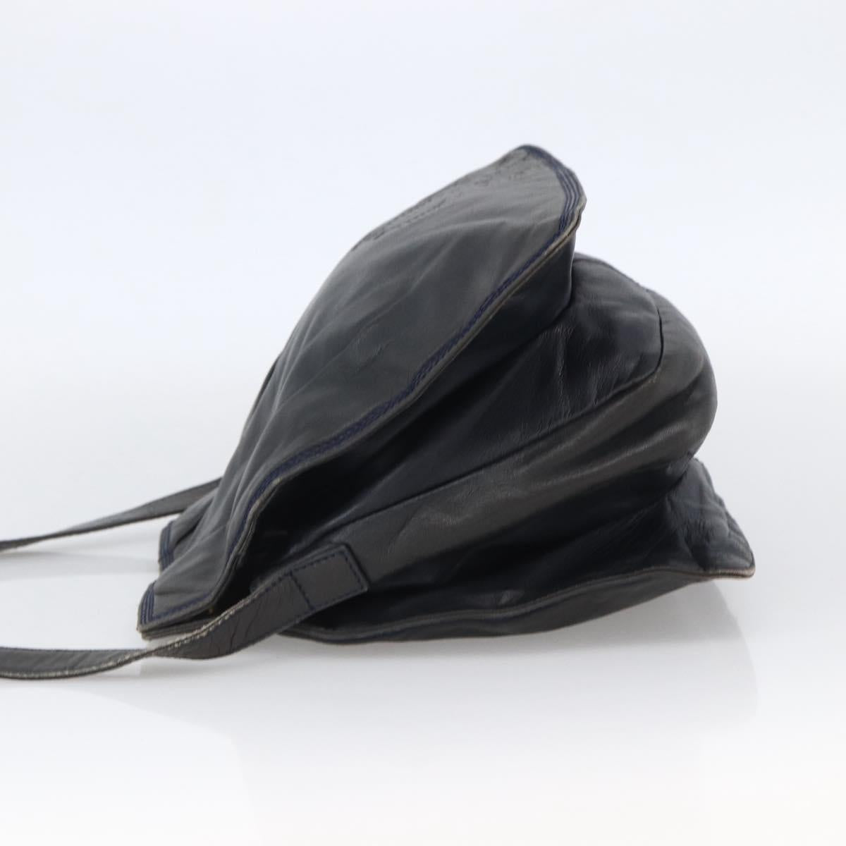 LOEWE Anagram Shoulder Bag Leather Navy Gold Auth bs33483