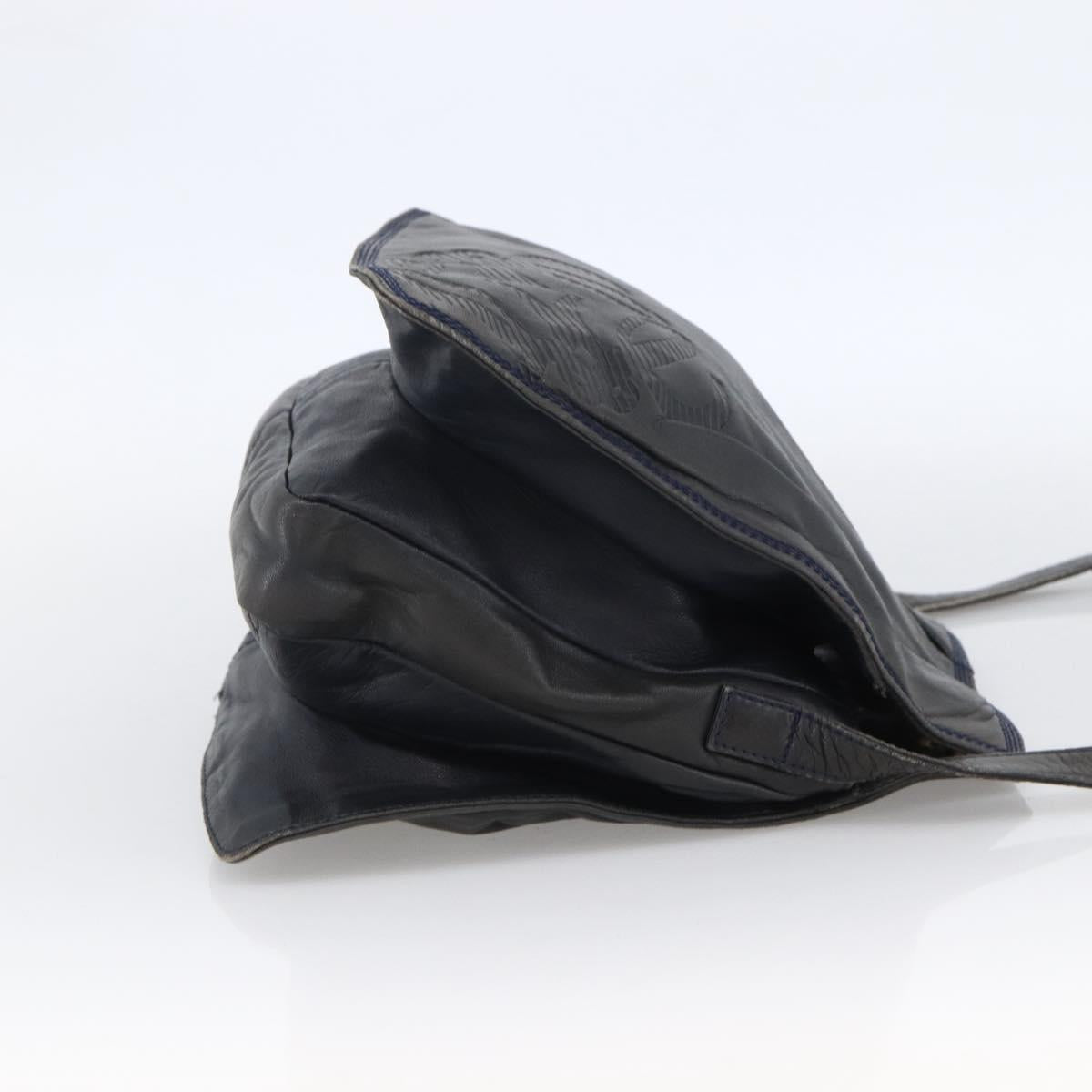 LOEWE Anagram Shoulder Bag Leather Navy Gold Auth bs33483