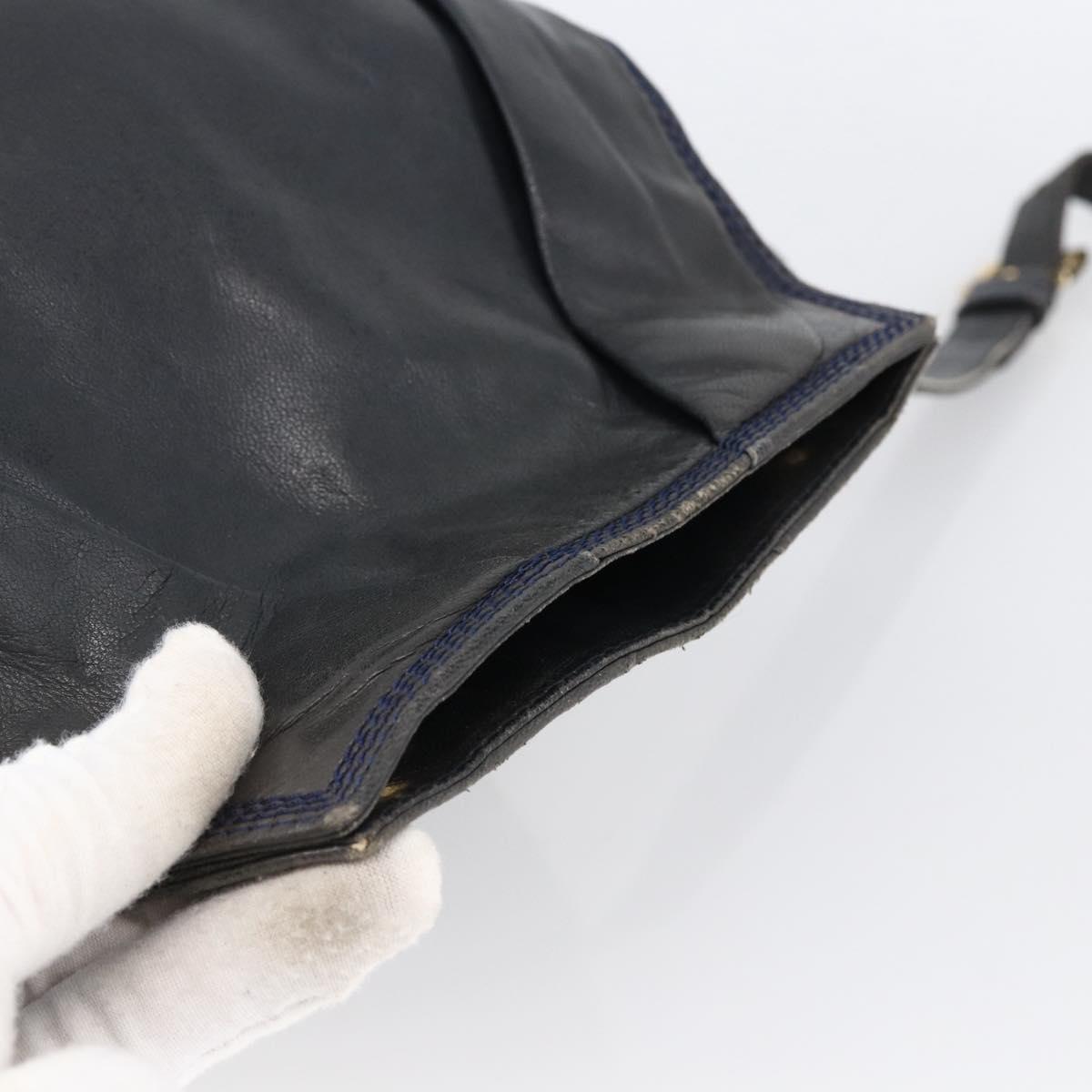 LOEWE Anagram Shoulder Bag Leather Navy Gold Auth bs33483