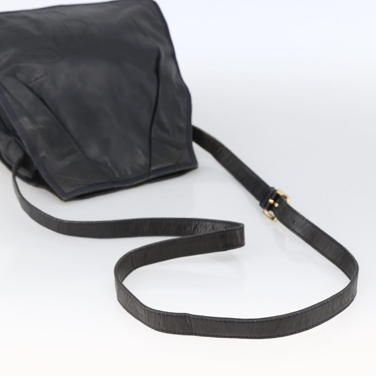 LOEWE Anagram Shoulder Bag Leather Navy Gold Auth bs33483