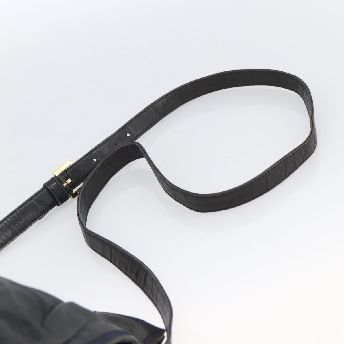 LOEWE Anagram Shoulder Bag Leather Navy Gold Auth bs33483