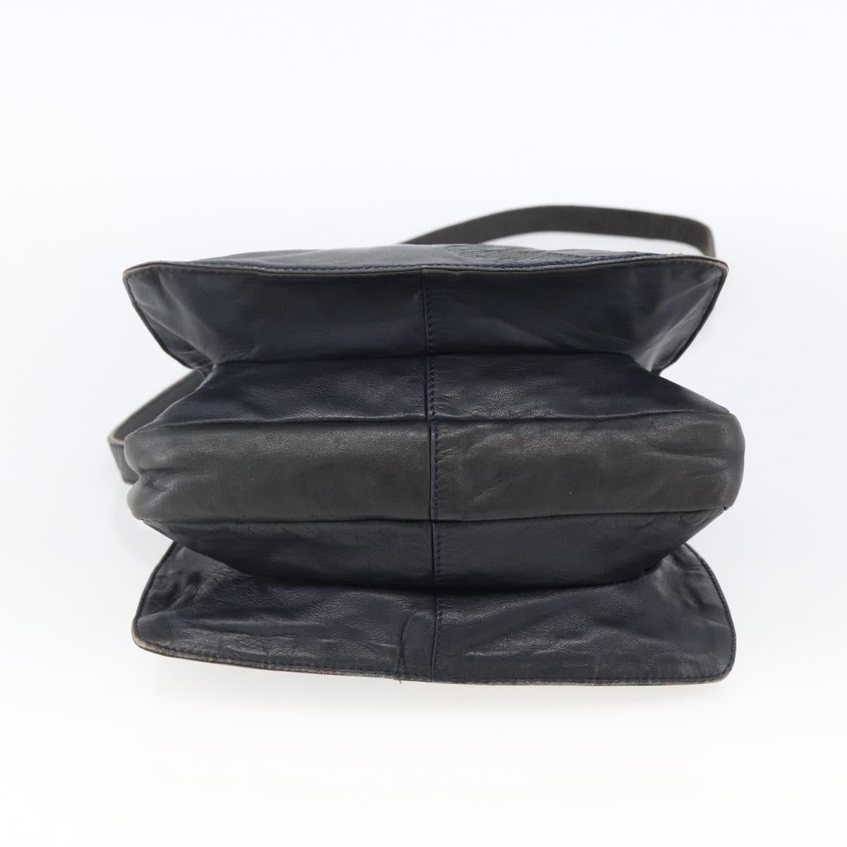 LOEWE Anagram Shoulder Bag Leather Navy Gold Auth bs33483