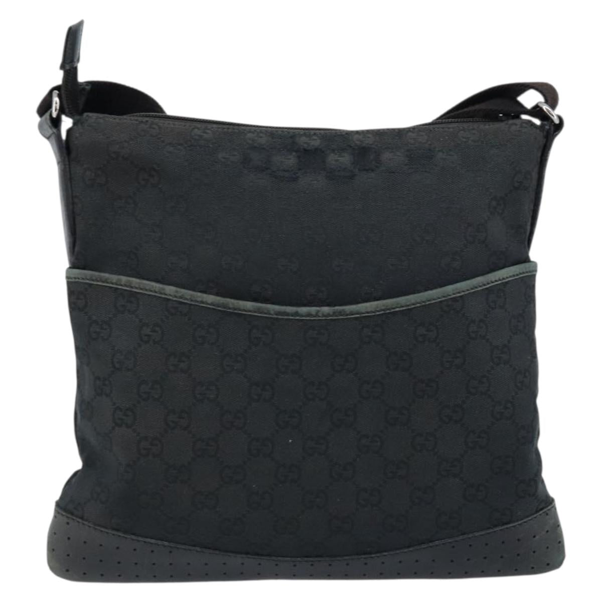 GUCCI GG Canvas Shoulder Bag Black Silver 145857 Auth bs33485