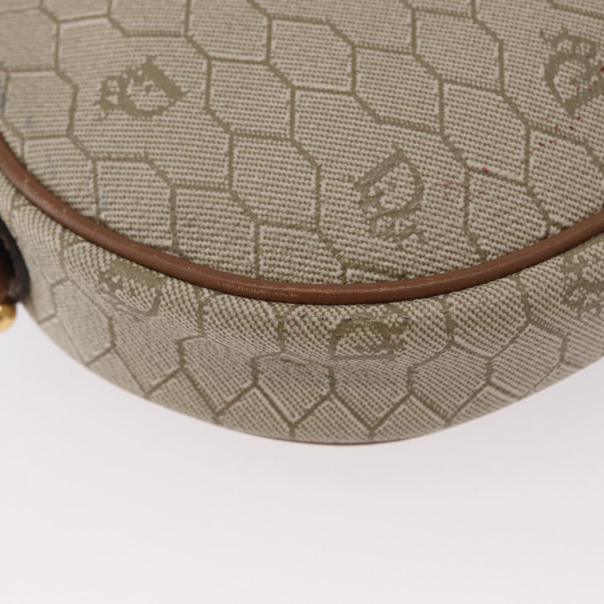 Christian Dior Honeycomb Canvas Shoulder Bag PVC Beige Gold Auth bs33486