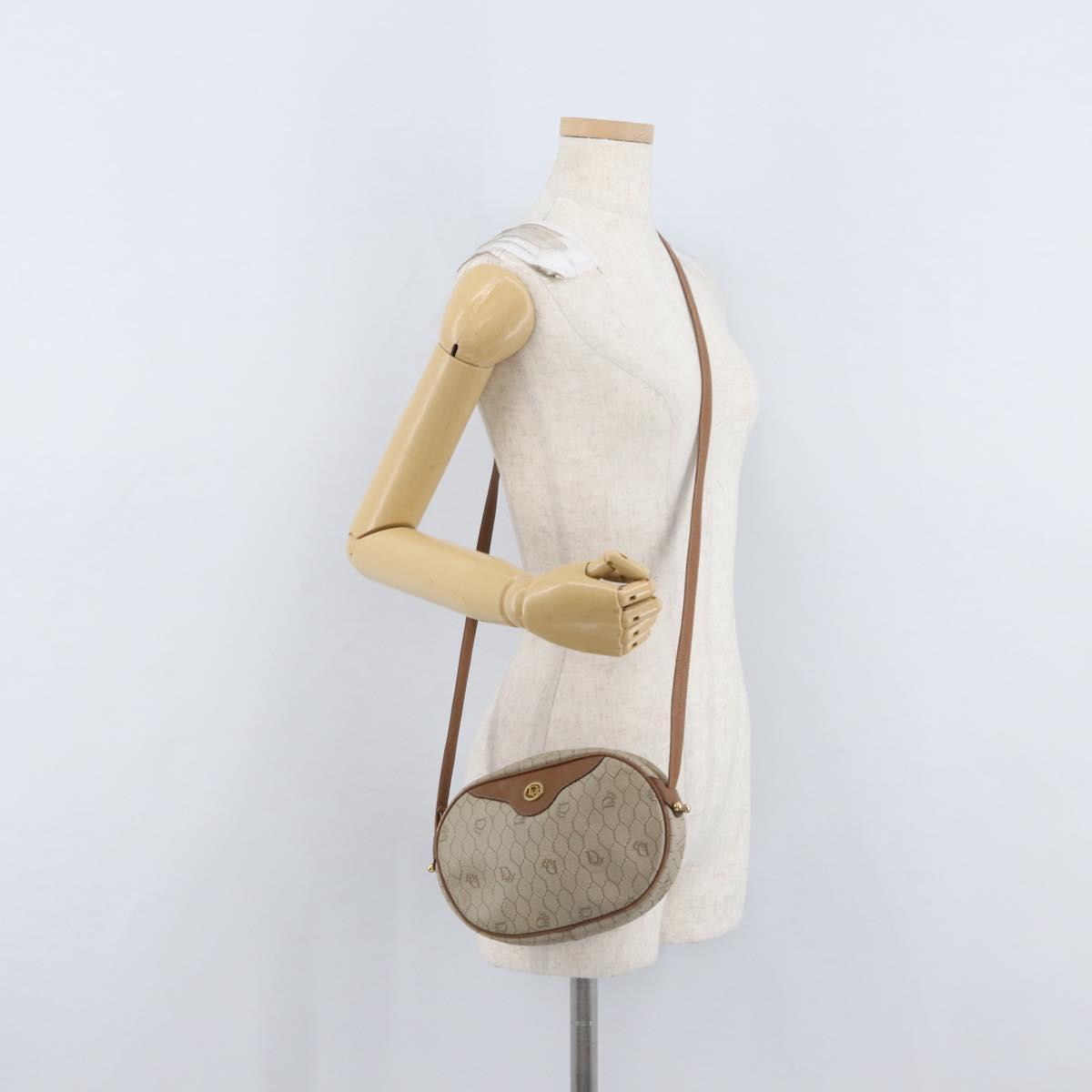 Christian Dior Honeycomb Canvas Shoulder Bag PVC Beige Gold Auth bs33486
