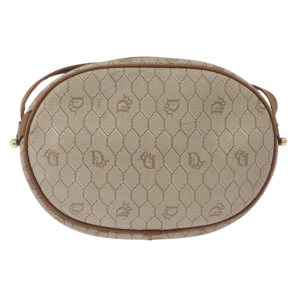 Christian Dior Honeycomb Canvas Shoulder Bag PVC Beige Gold Auth bs33486