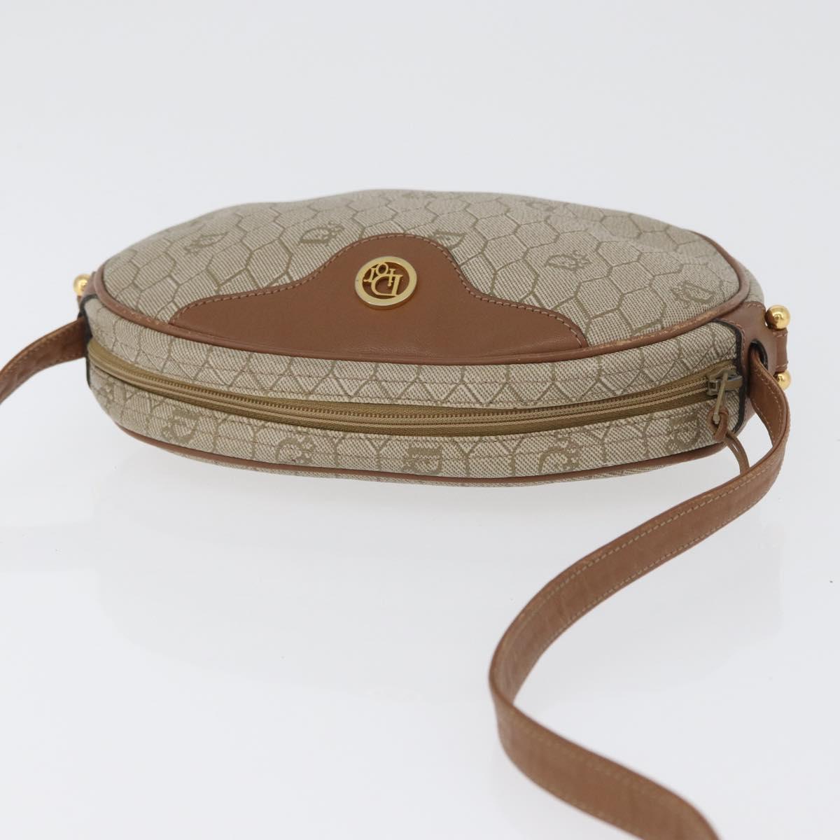 Christian Dior Honeycomb Canvas Shoulder Bag PVC Beige Gold Auth bs33486