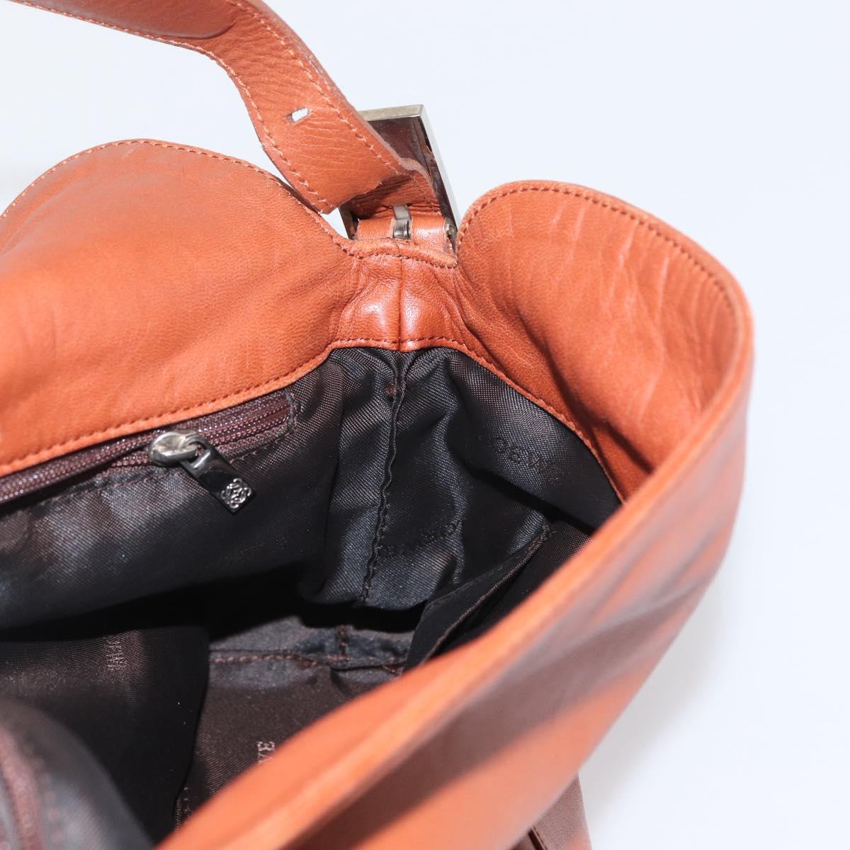 LOEWE Shoulder Bag Leather Brown Silver Auth bs33487