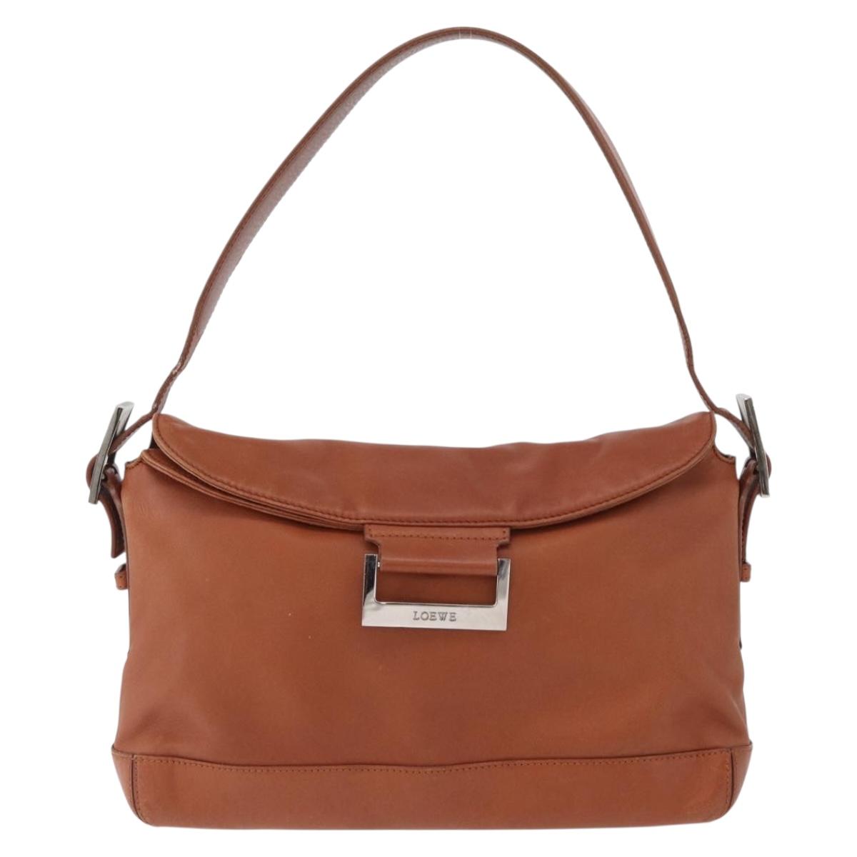 LOEWE Shoulder Bag Leather Brown Silver Auth bs33487