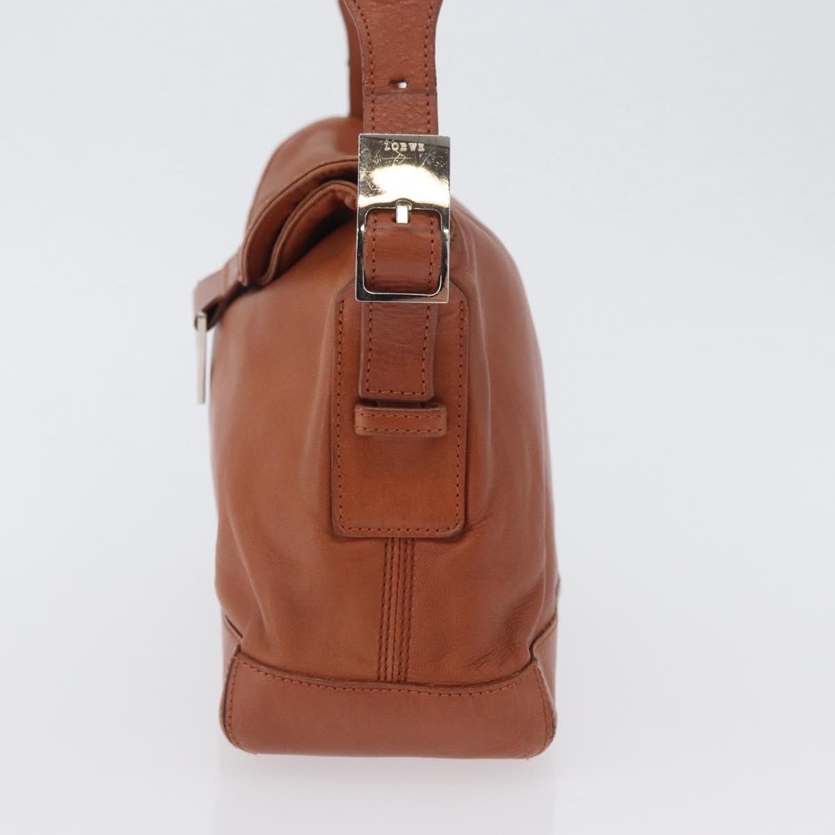 LOEWE Shoulder Bag Leather Brown Silver Auth bs33487