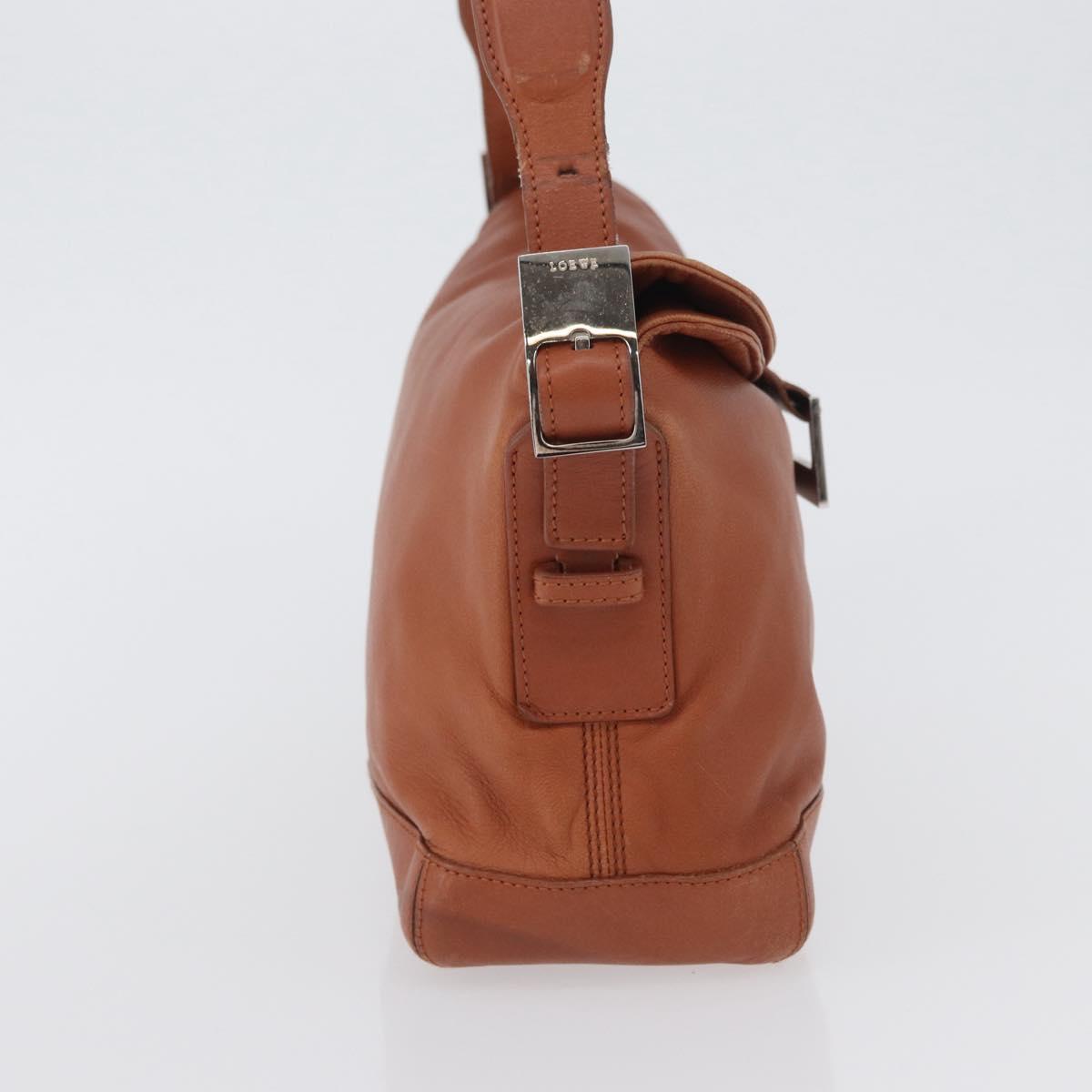 LOEWE Shoulder Bag Leather Brown Silver Auth bs33487