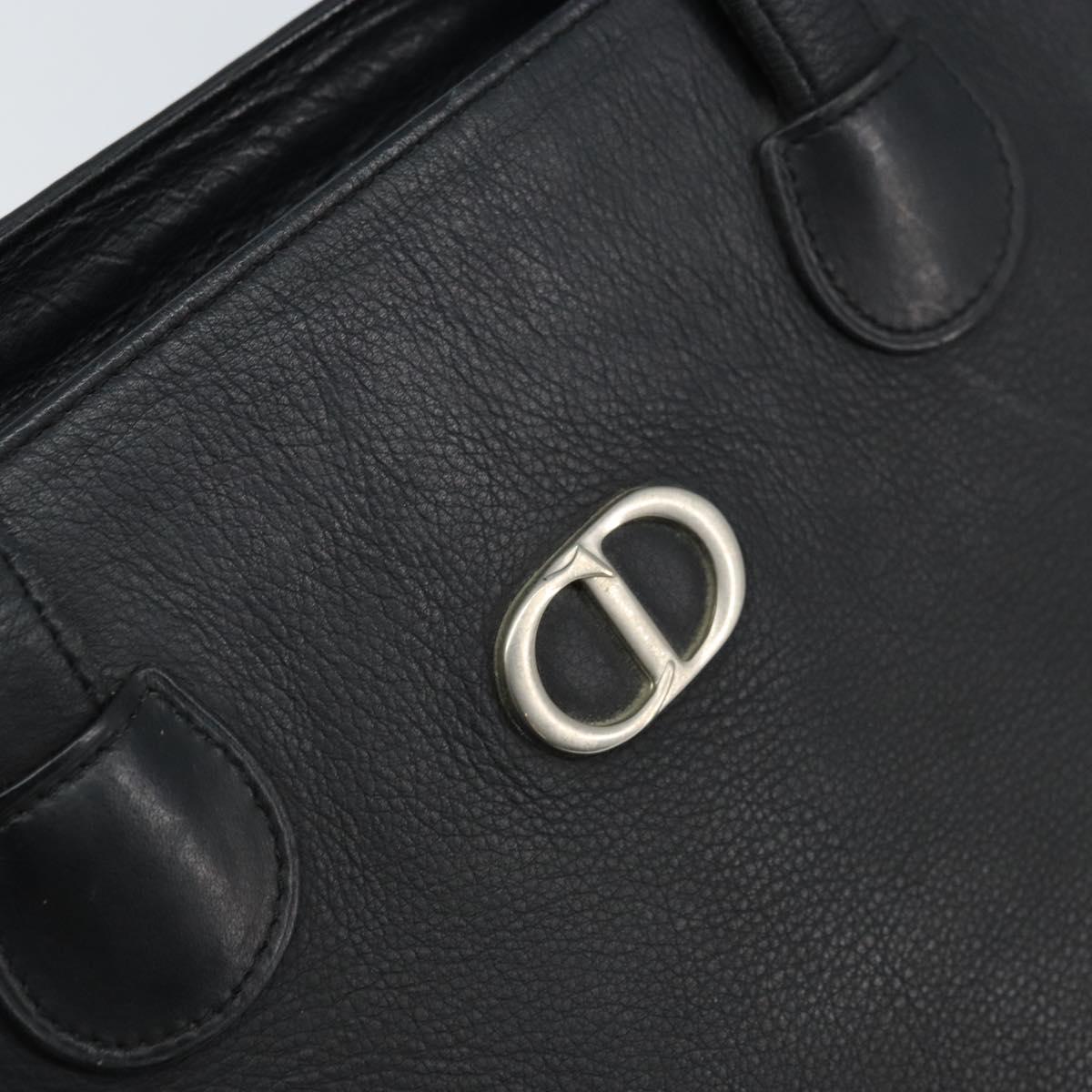 Christian Dior Tote Bag Leather Black Silver Auth bs33488