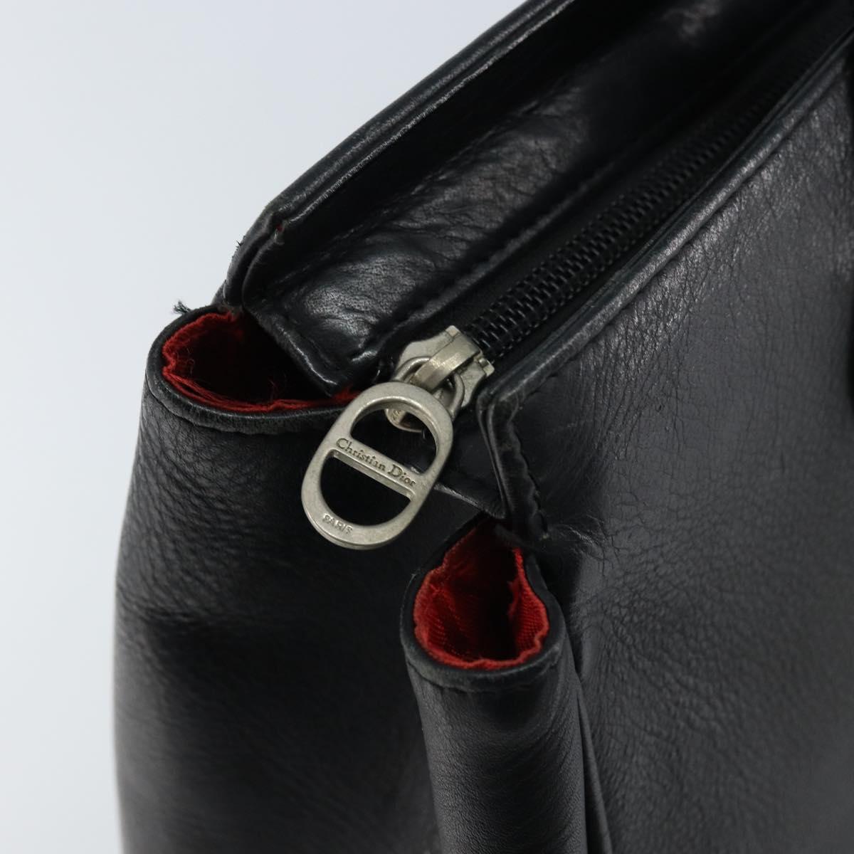 Christian Dior Tote Bag Leather Black Silver Auth bs33488