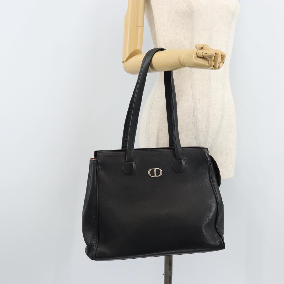 Christian Dior Tote Bag Leather Black Silver Auth bs33488