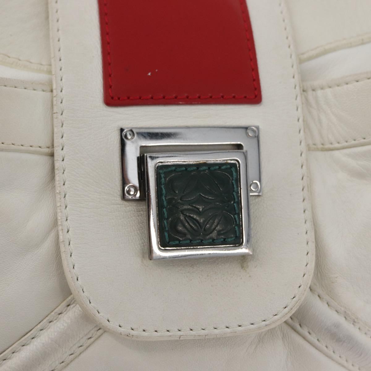 LOEWE Shoulder Bag Leather White Silver Auth bs33492